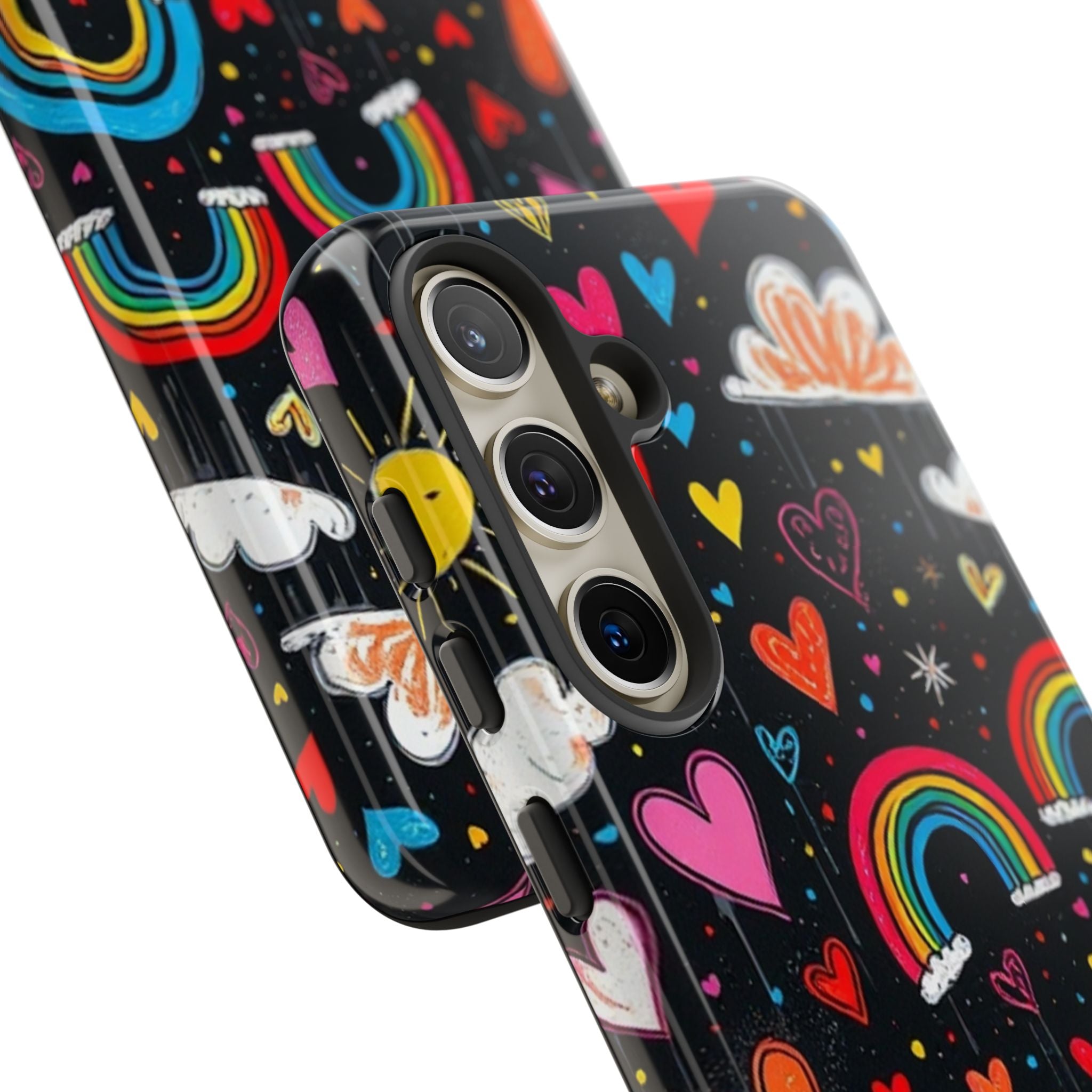 Android OR iPhone Compatible Cases - Doodle Hearts and Rainbows Design