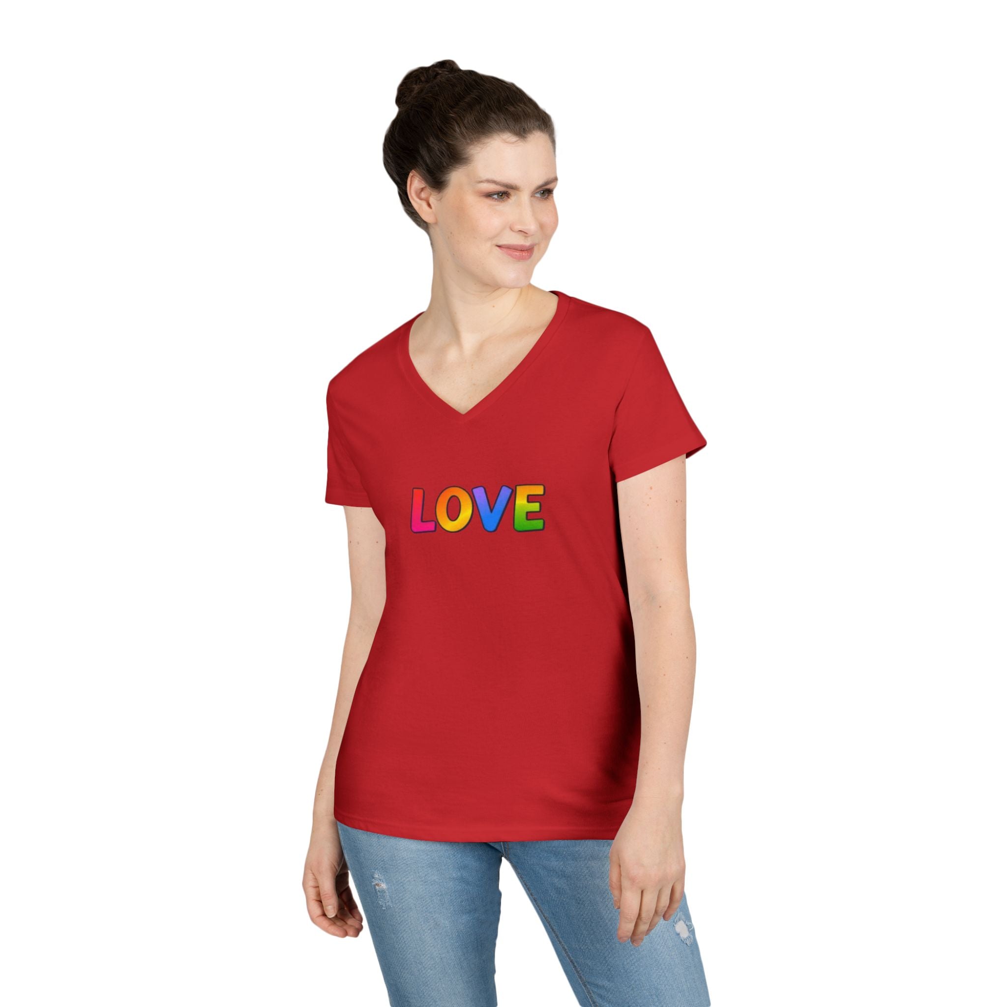 Colorful Love Ladies' V-Neck T-Shirt - Perfect for Everyday Wear and Celebrations