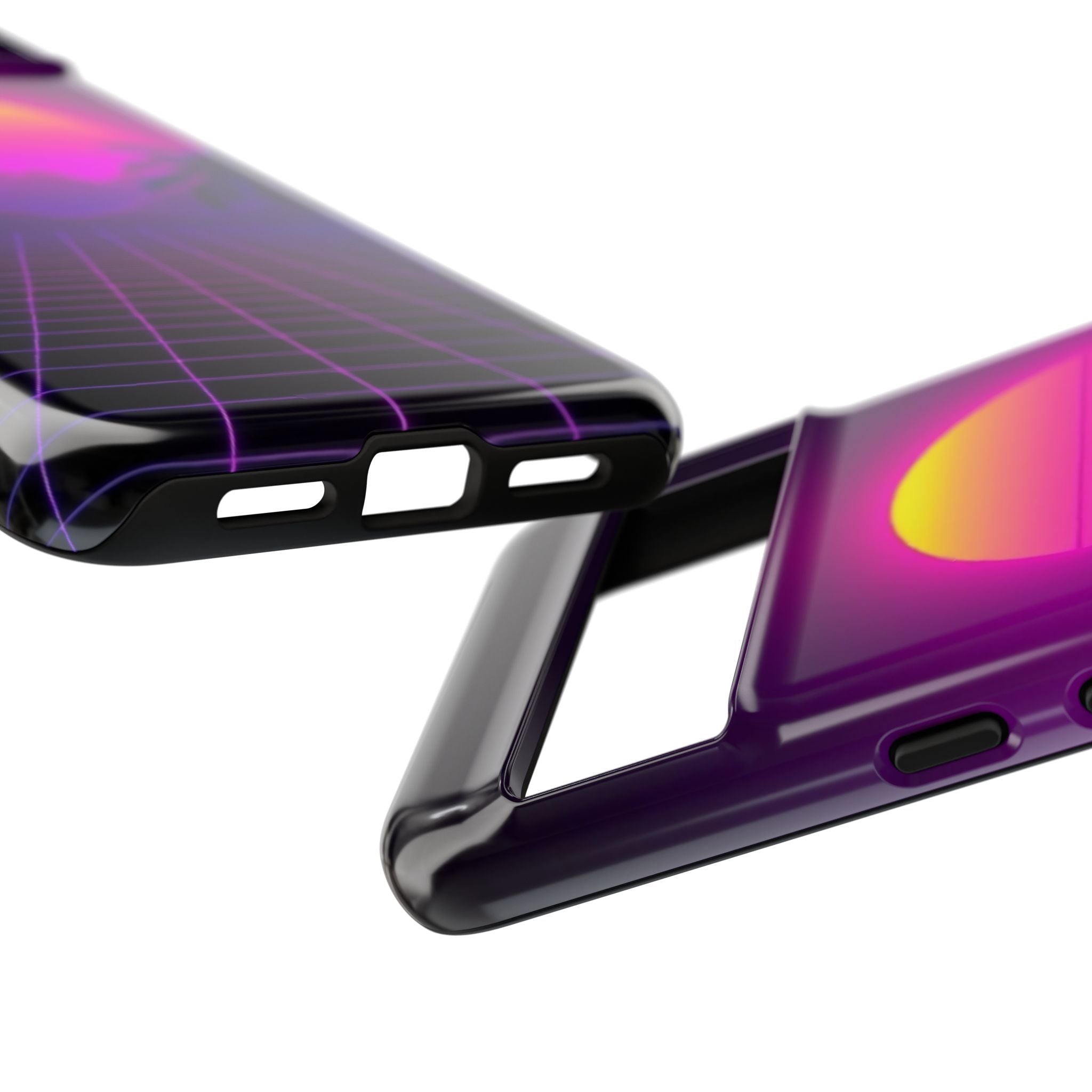 Android OR iPhone Compatible Cases - 80's Digital Grid Sunset Design - Unique Tough Cases