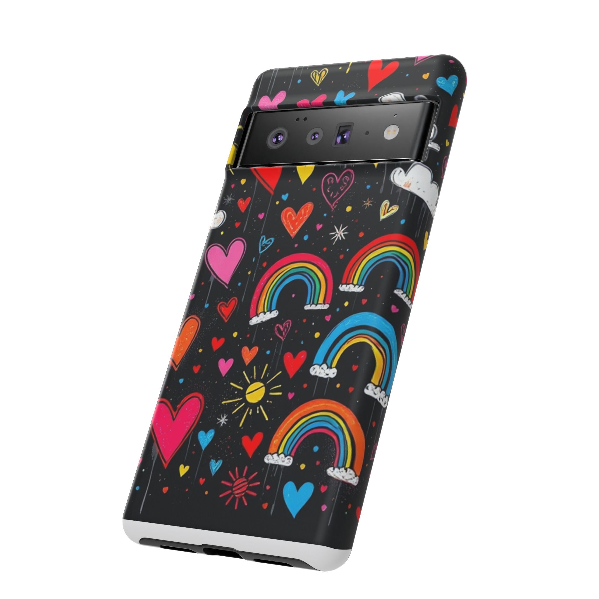 Android OR iPhone Compatible Cases - Doodle Hearts and Rainbows Design