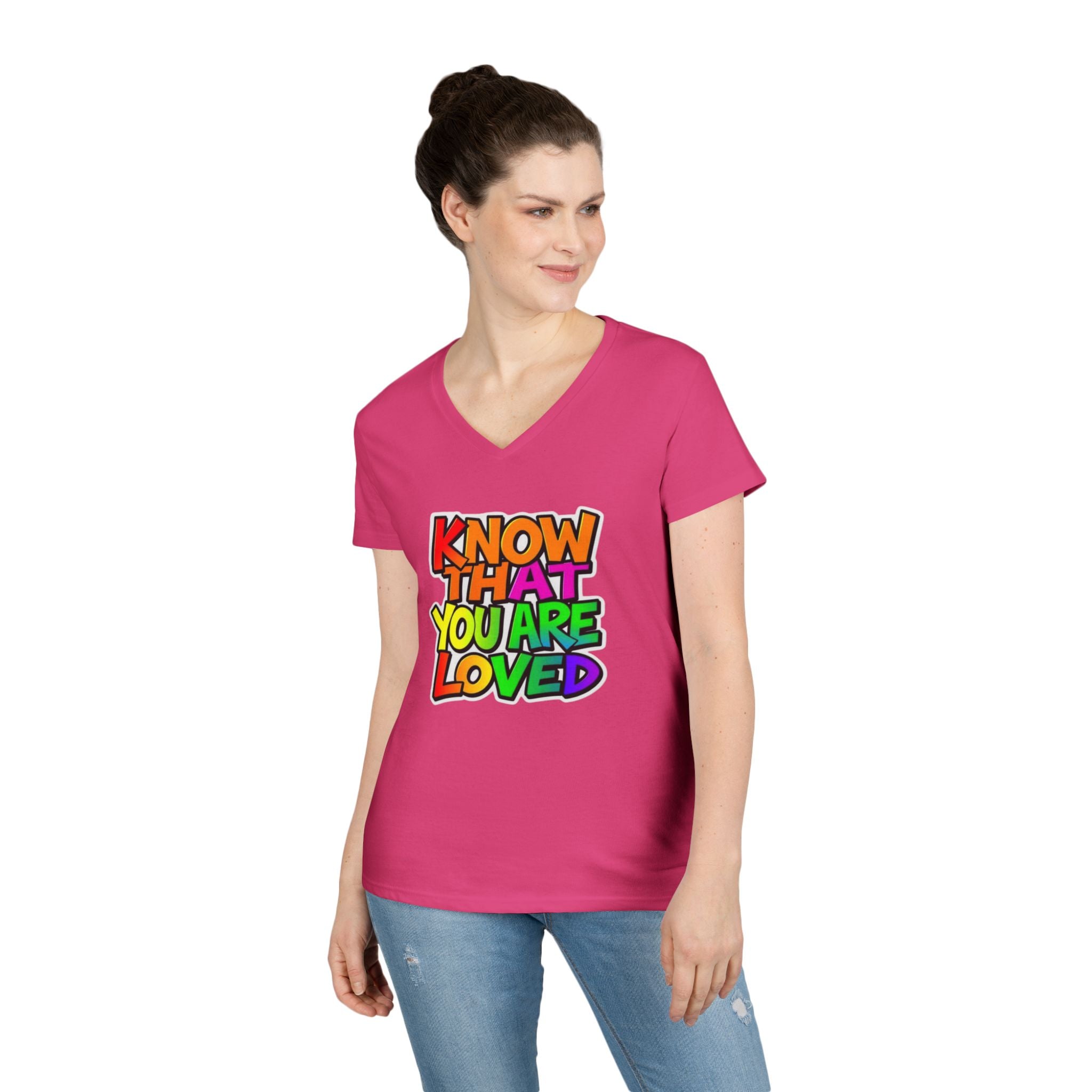 Inspirational Ladies' V-Neck T-Shirt - 'Know That You Are Loved'