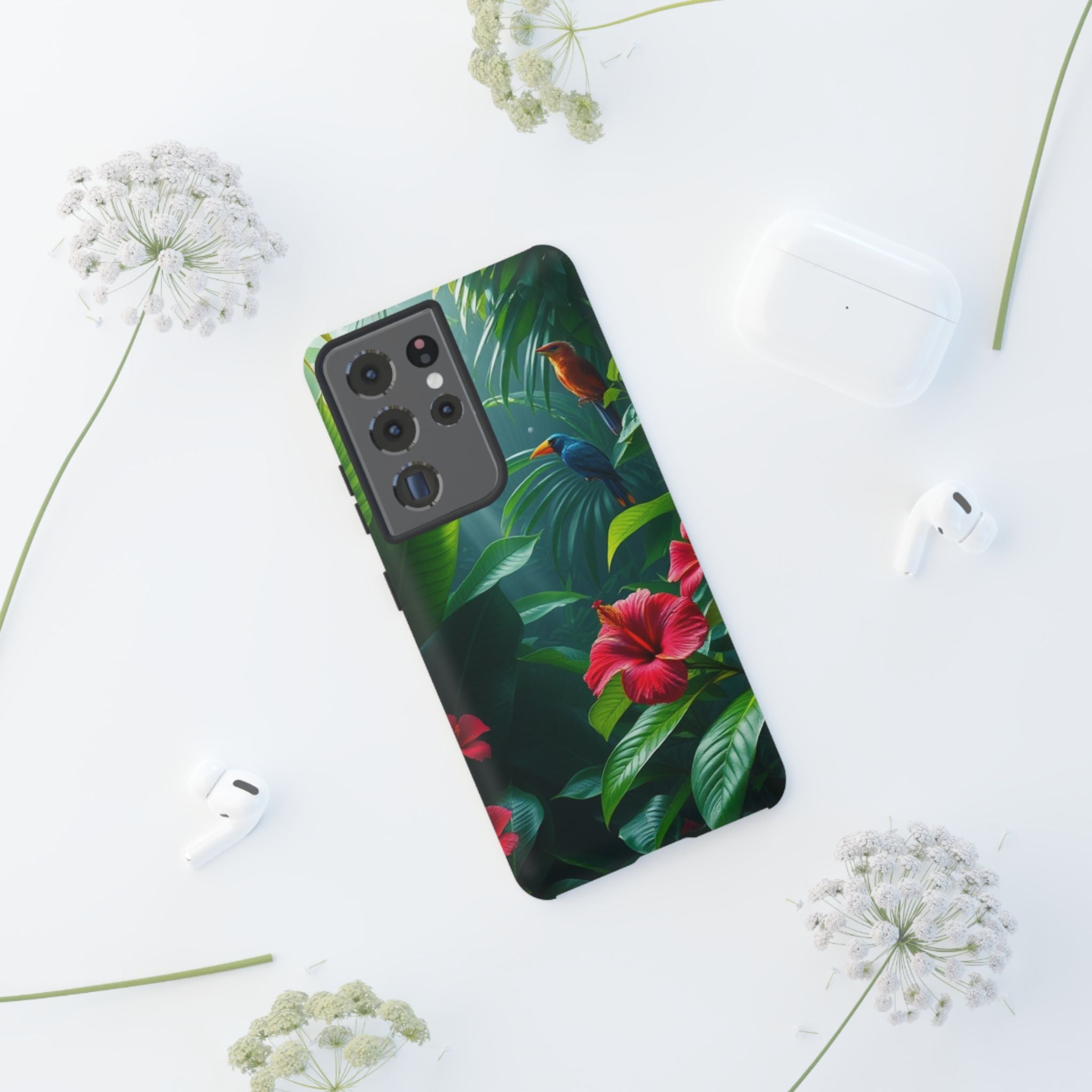 Android OR iPhone Compatible Cases - Tropical Flower & Bird Design - Unique Tough Cases