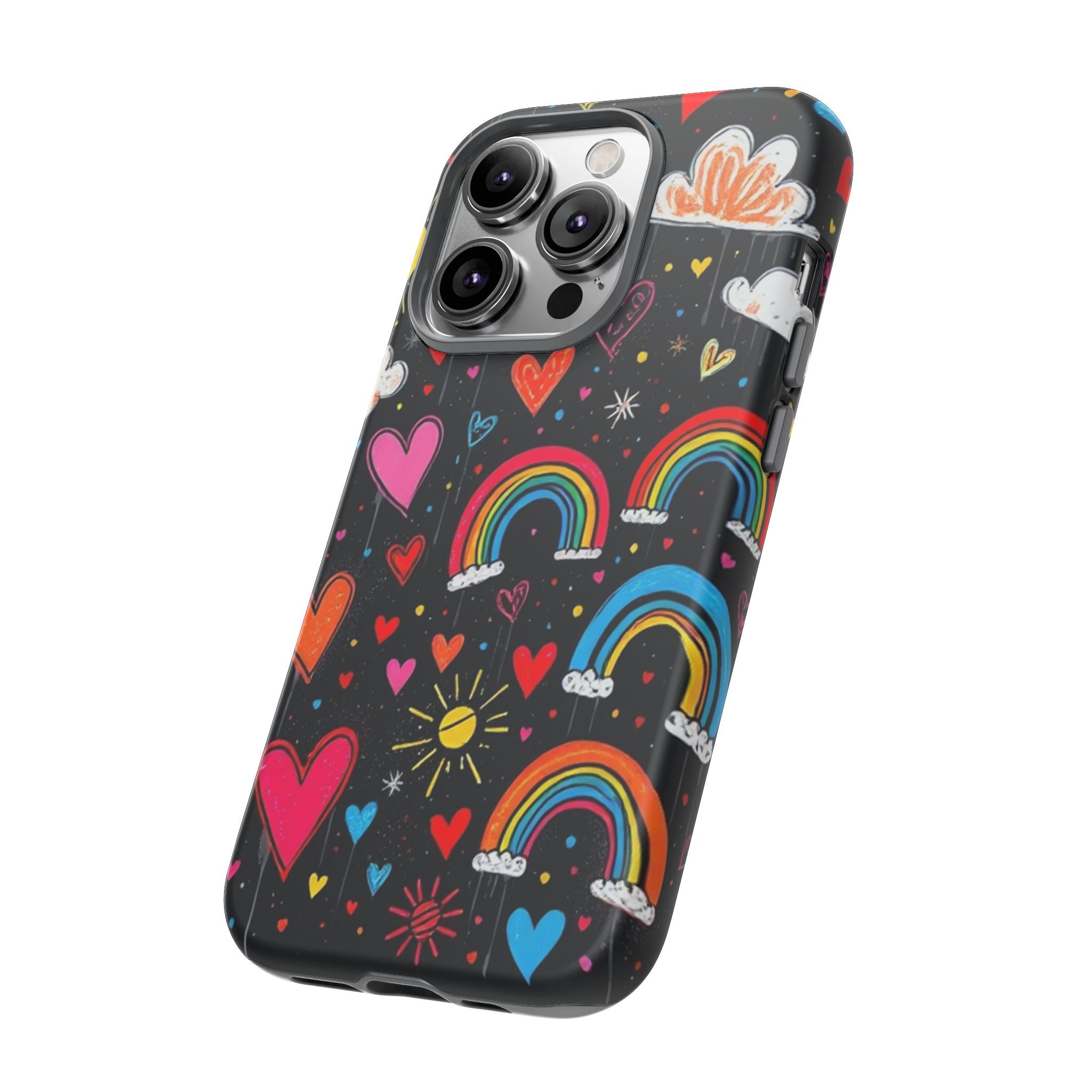 Android OR iPhone Compatible Cases - Doodle Hearts and Rainbows Design