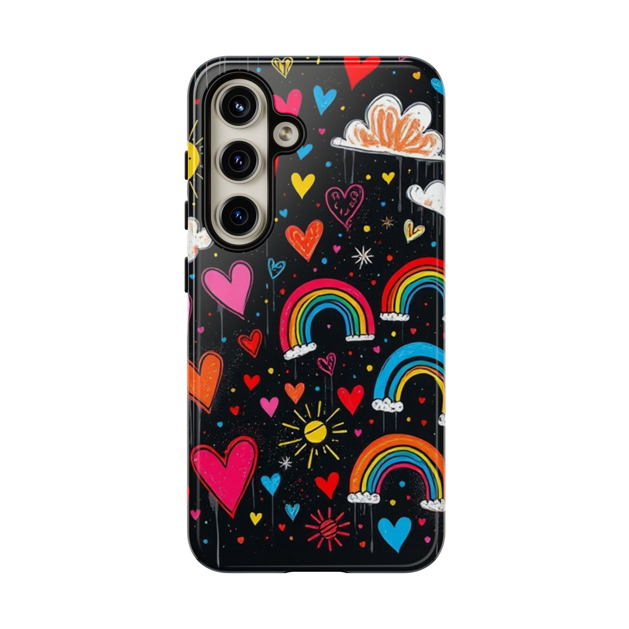 Android OR iPhone Compatible Cases - Doodle Hearts and Rainbows Design