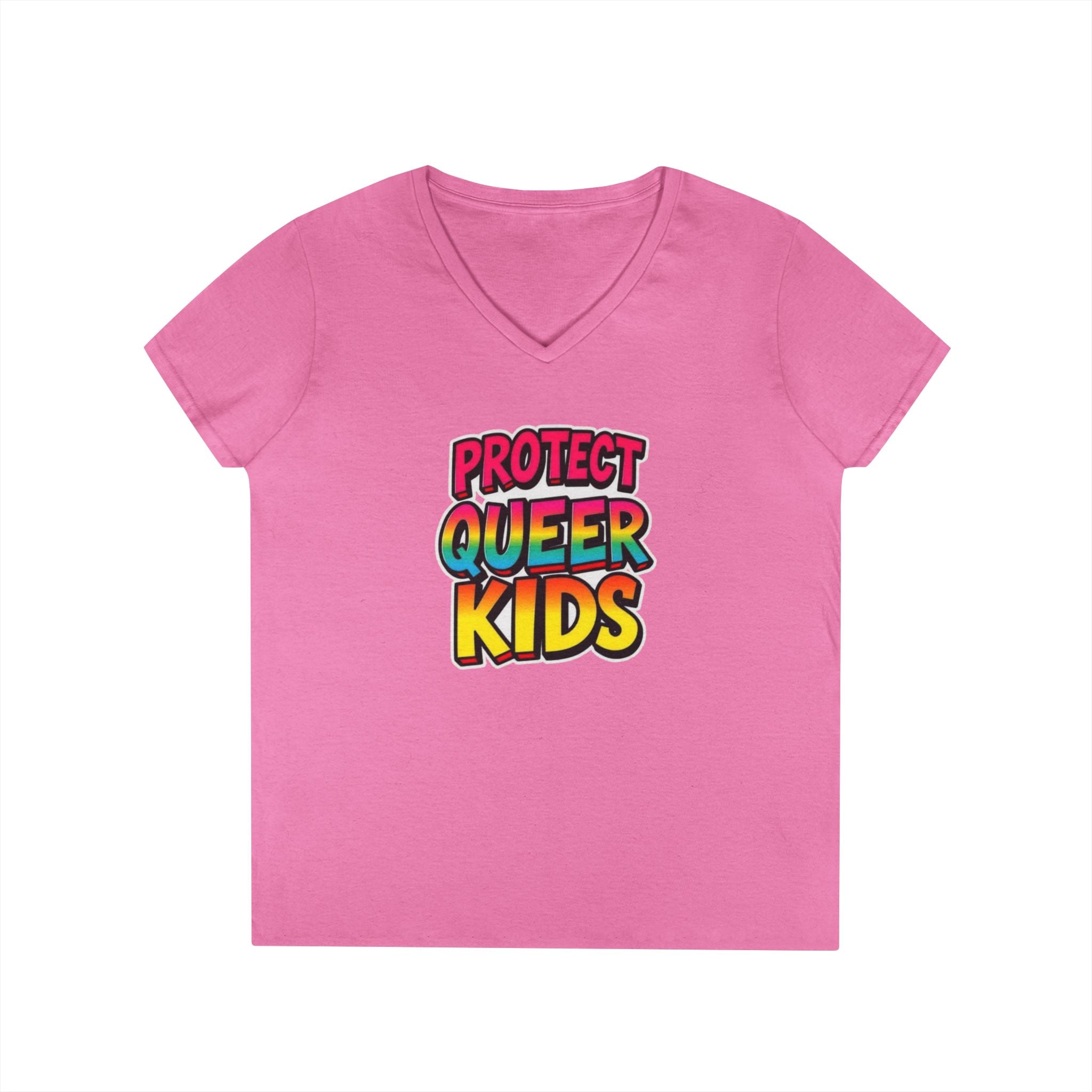 V-Neck T-Shirt: 'Protect Queer Kids' Design