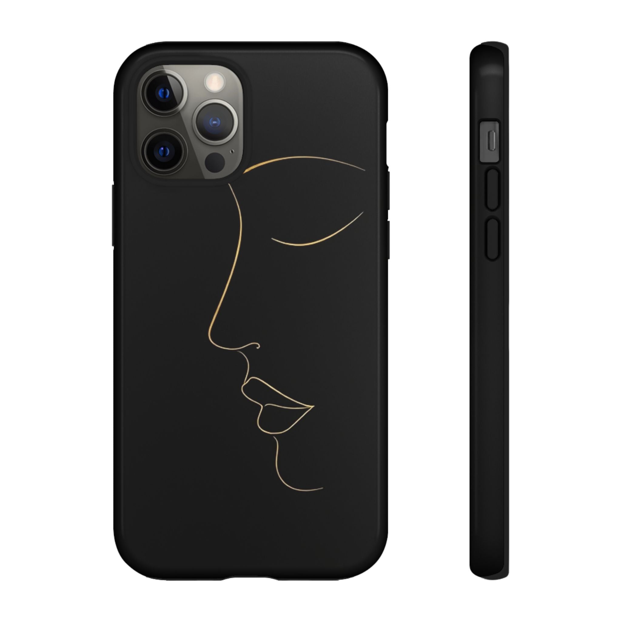 Android OR iPhone Compatible Cases - Gold Line Face Design - Unique Tough Cases
