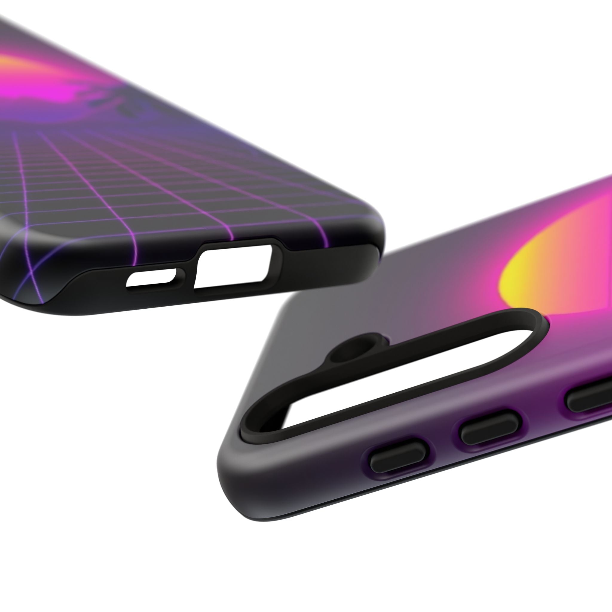 Android OR iPhone Compatible Cases - 80's Digital Grid Sunset Design - Unique Tough Cases