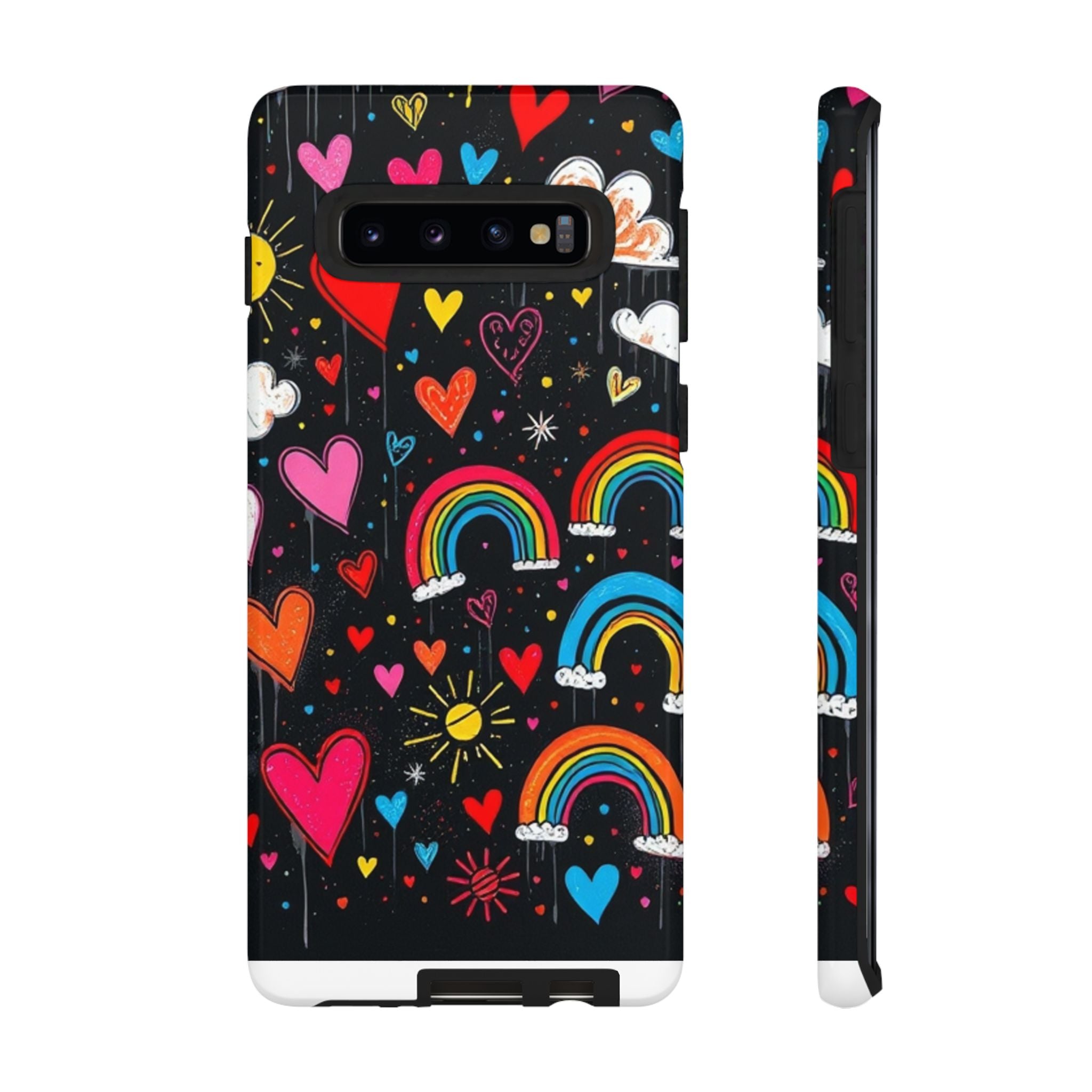 Android OR iPhone Compatible Cases - Doodle Hearts and Rainbows Design