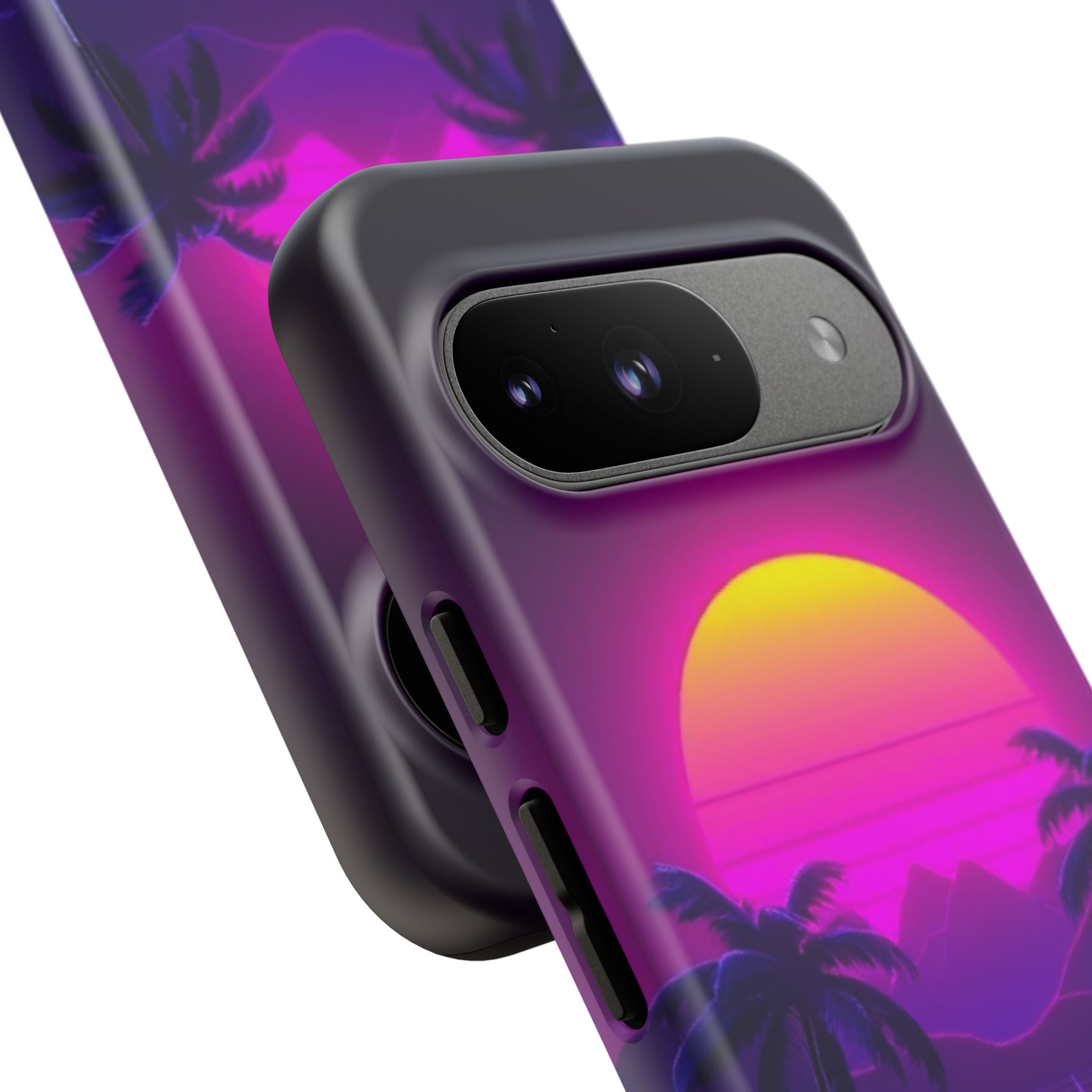 Android OR iPhone Compatible Cases - 80's Digital Grid Sunset Design - Unique Tough Cases