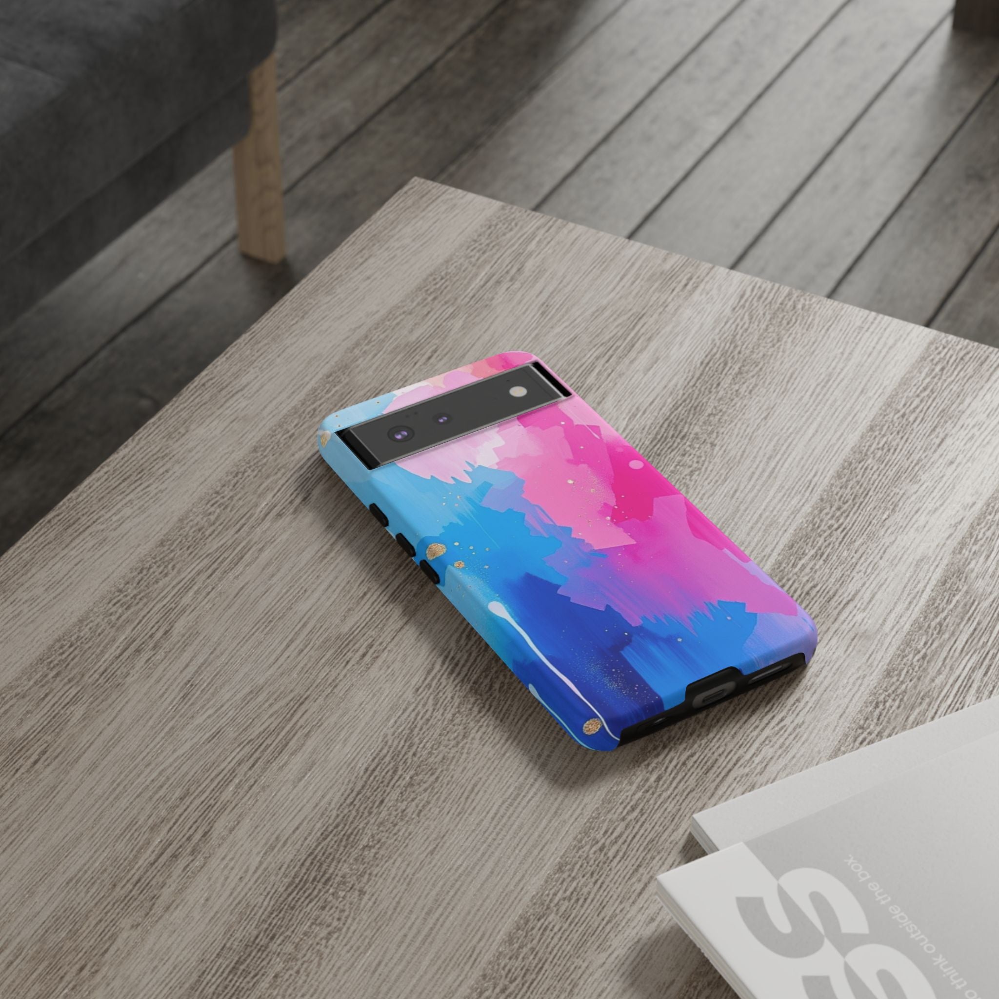 Android OR iPhone Compatible Cases - Pink and Blue Color Splash Design