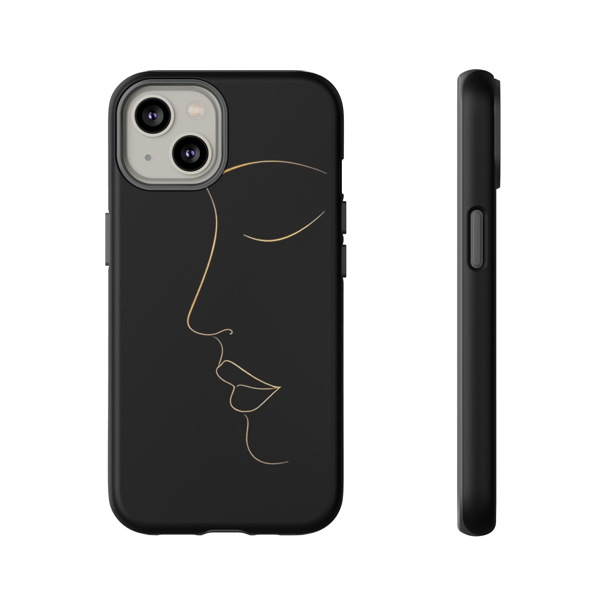 Android OR iPhone Compatible Cases - Gold Line Face Design - Unique Tough Cases