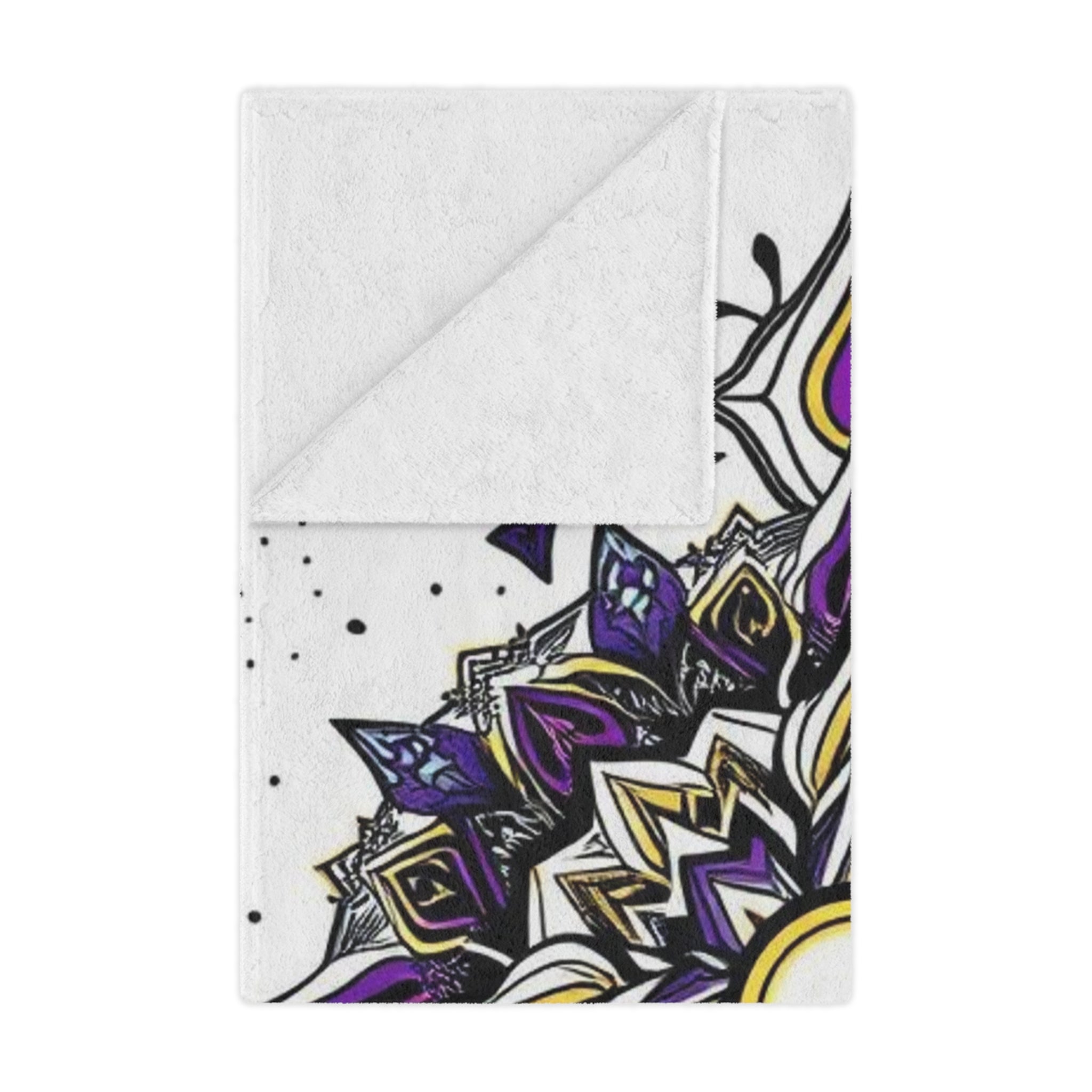 Purple, Black, Yellow and White Mandala Microfiber Blanket