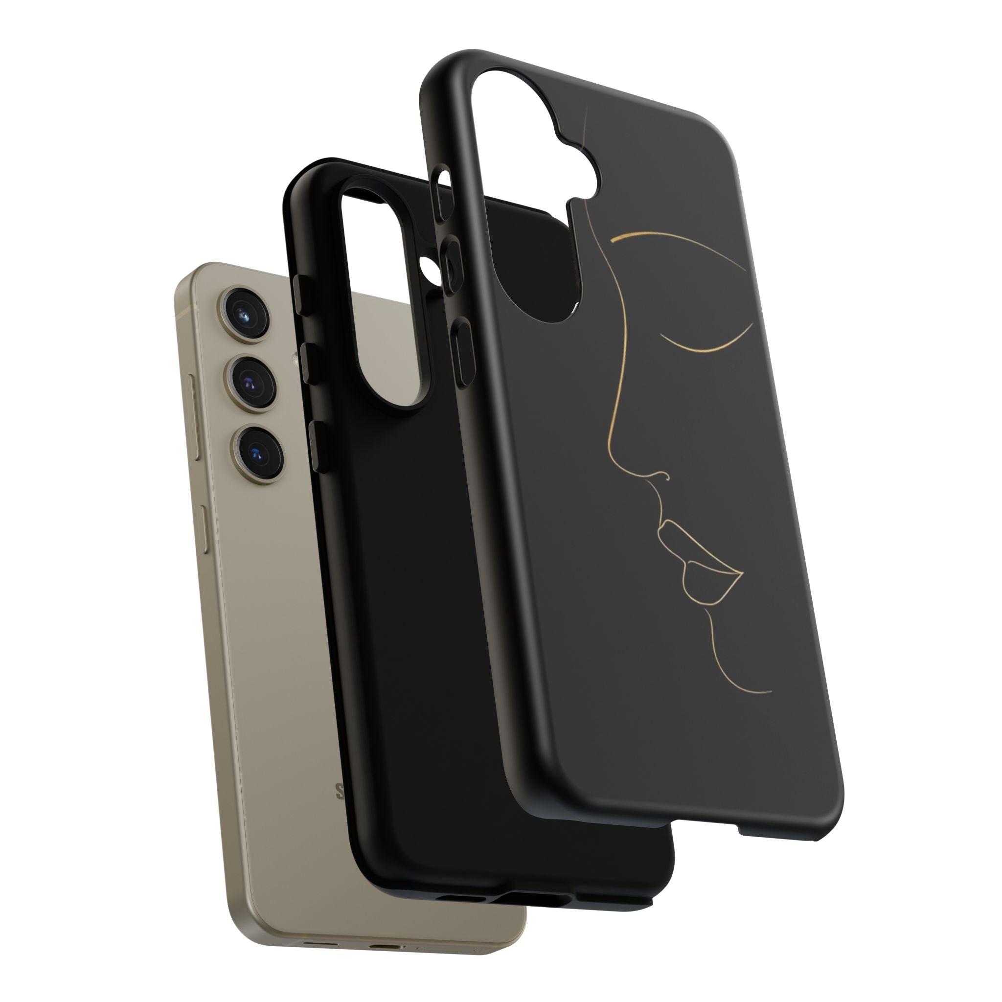 Android OR iPhone Compatible Cases - Gold Line Face Design - Unique Tough Cases