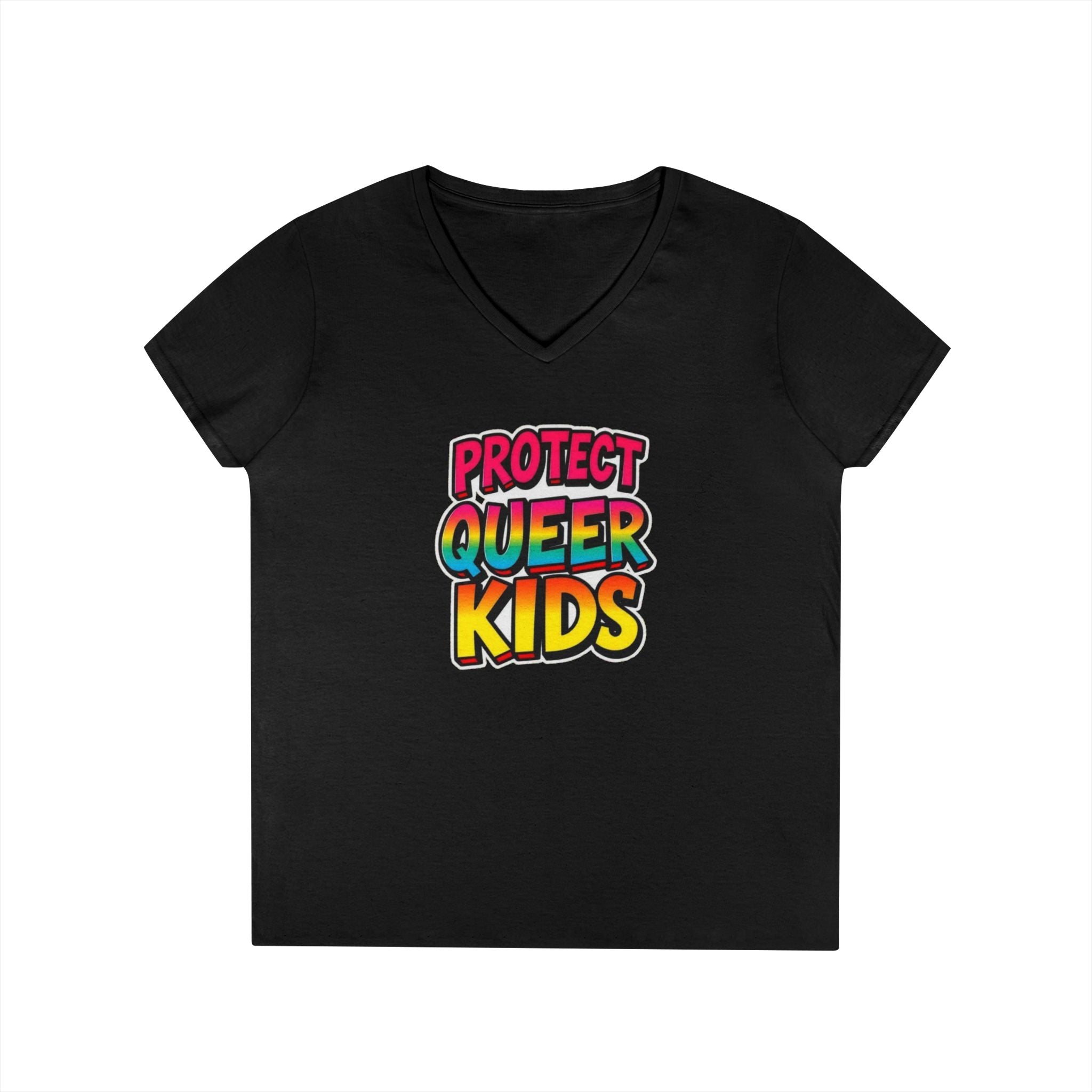 V-Neck T-Shirt: 'Protect Queer Kids' Design