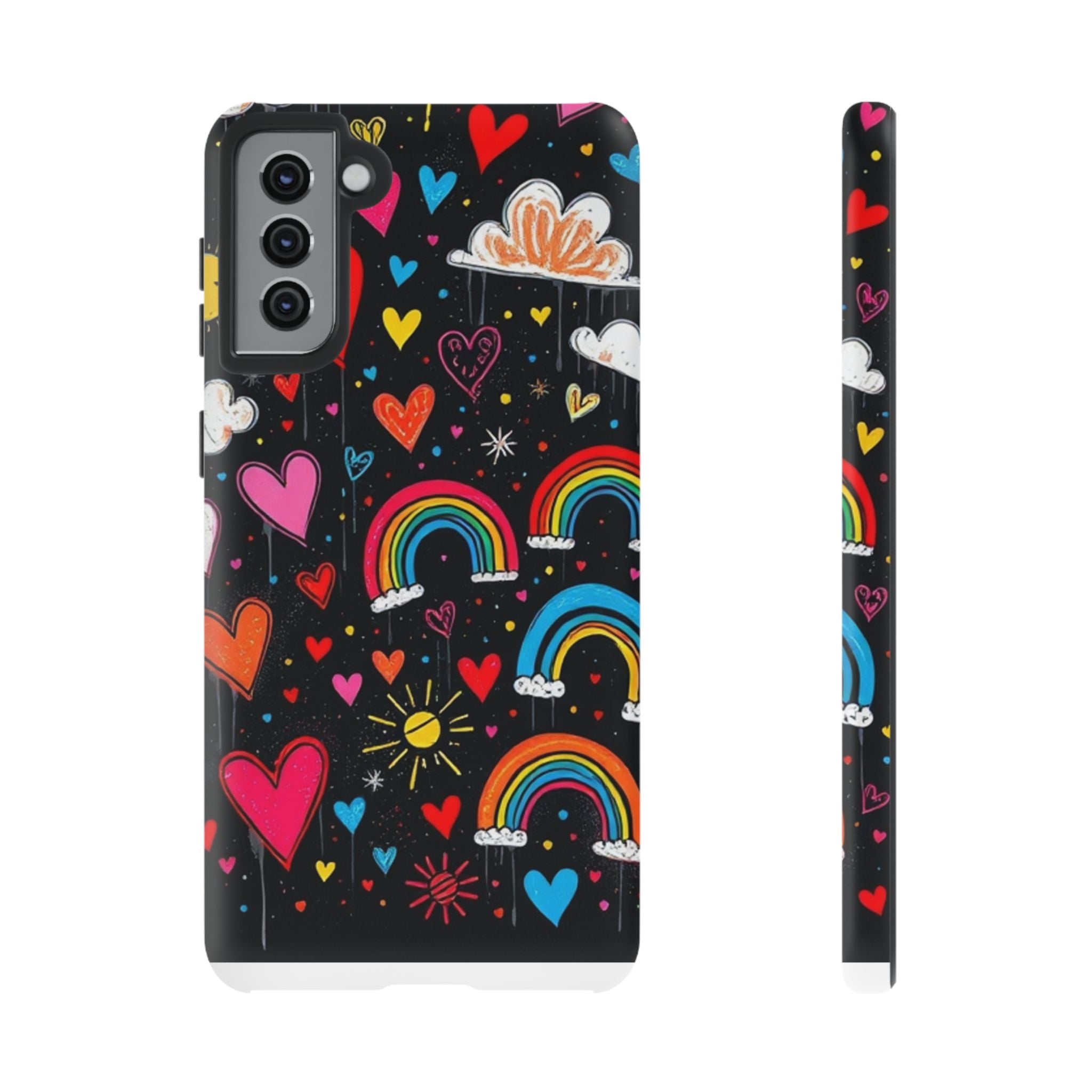 Android OR iPhone Compatible Cases - Doodle Hearts and Rainbows Design