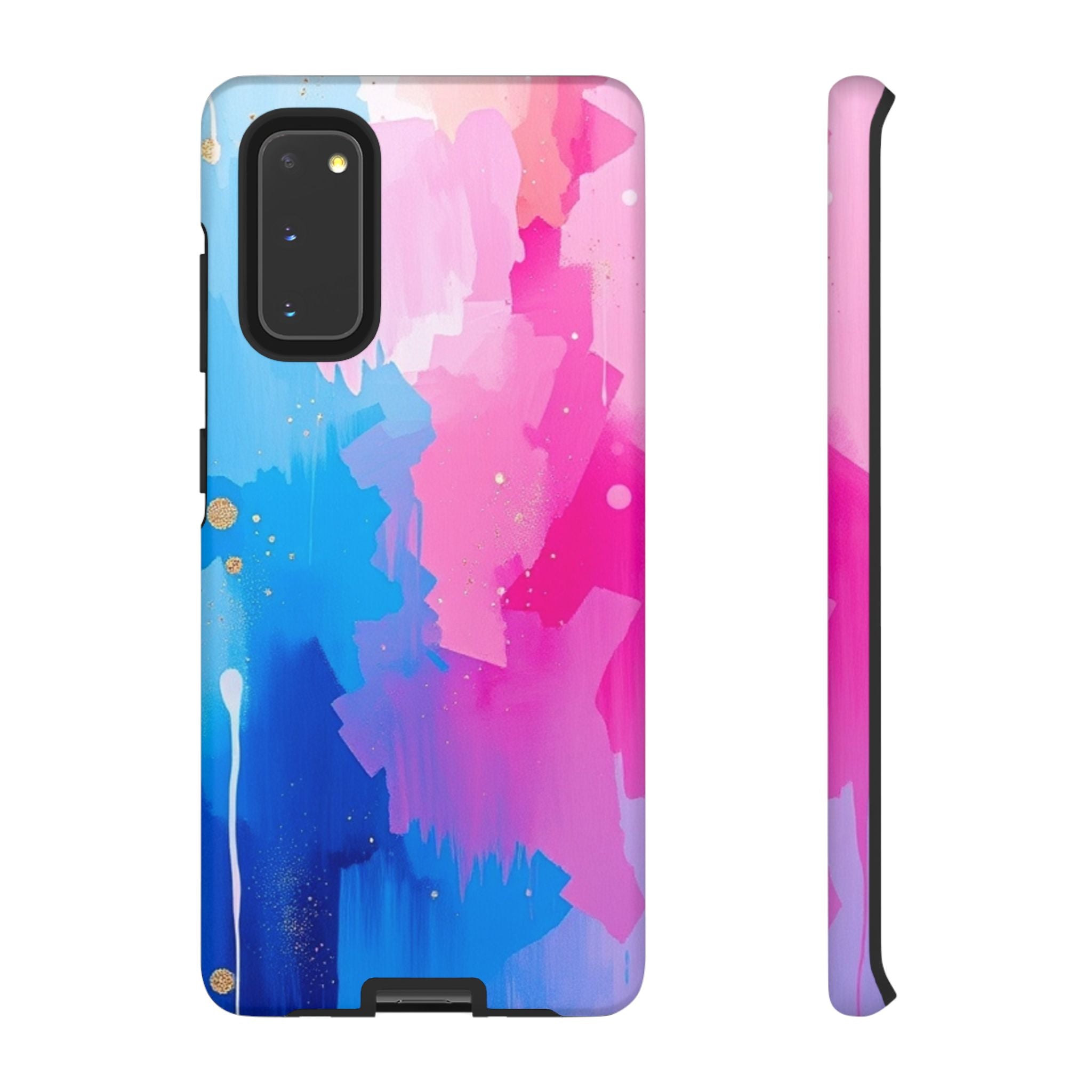 Android OR iPhone Compatible Cases - Pink and Blue Color Splash Design