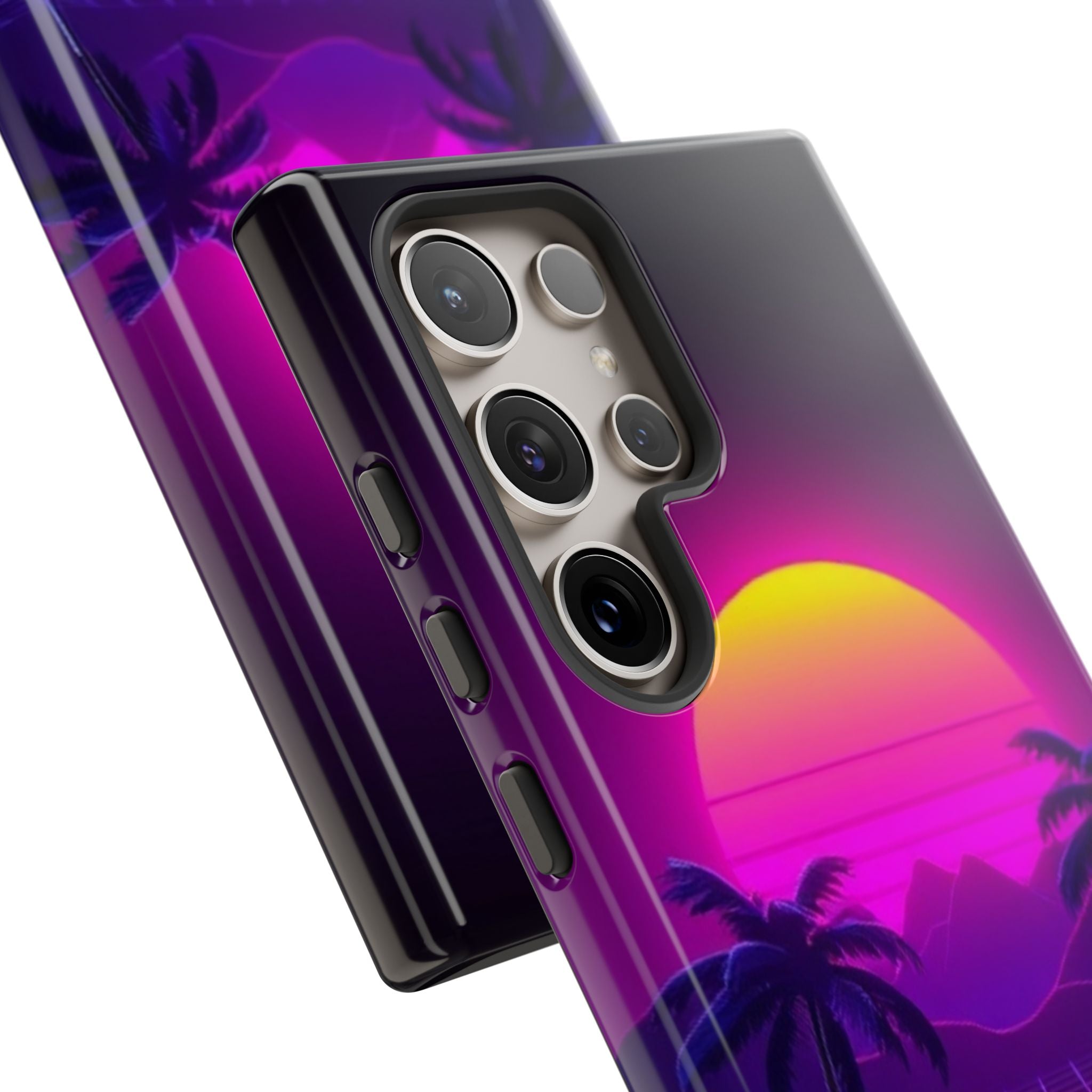 Android OR iPhone Compatible Cases - 80's Digital Grid Sunset Design - Unique Tough Cases