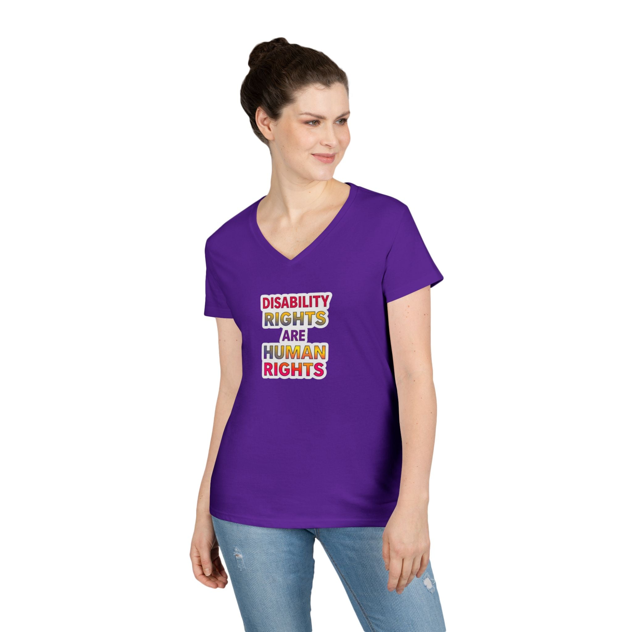 Empowering Ladies' V-Neck T-Shirt - Disability Rights Are Human Rights