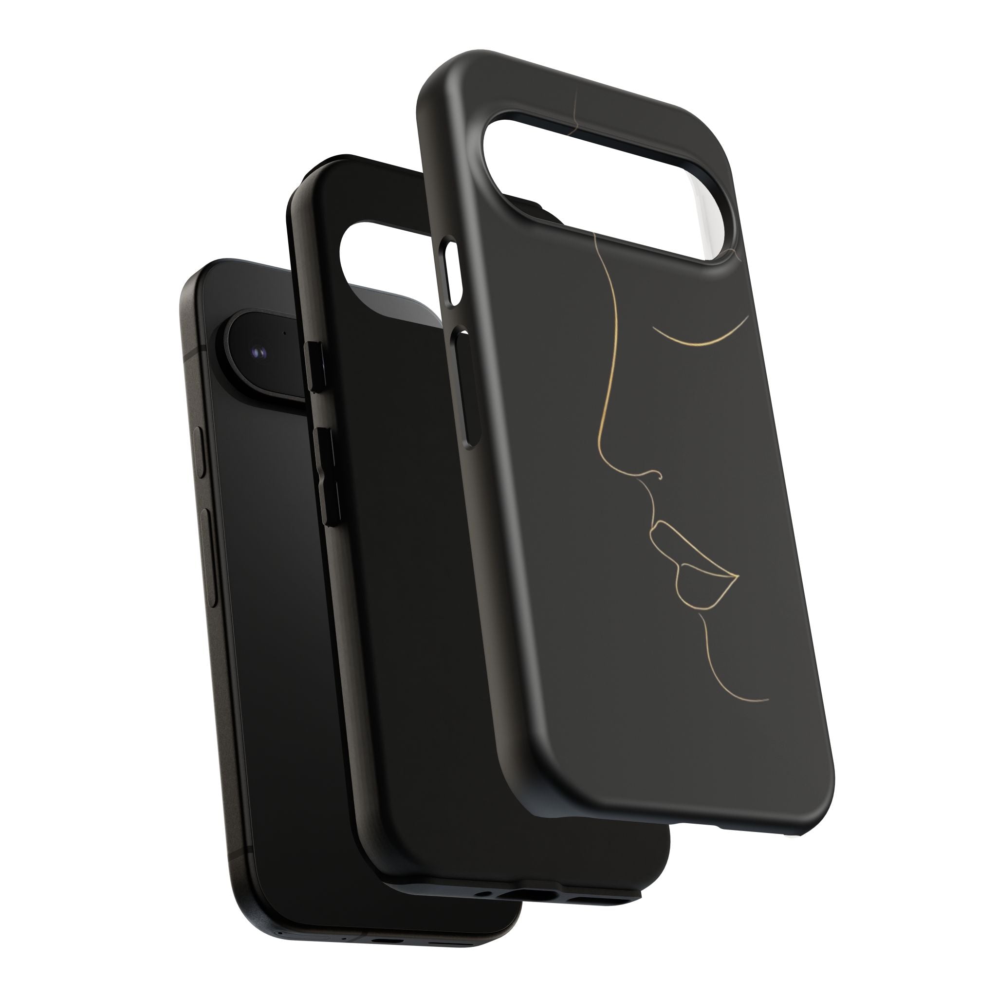 Android OR iPhone Compatible Cases - Gold Line Face Design - Unique Tough Cases