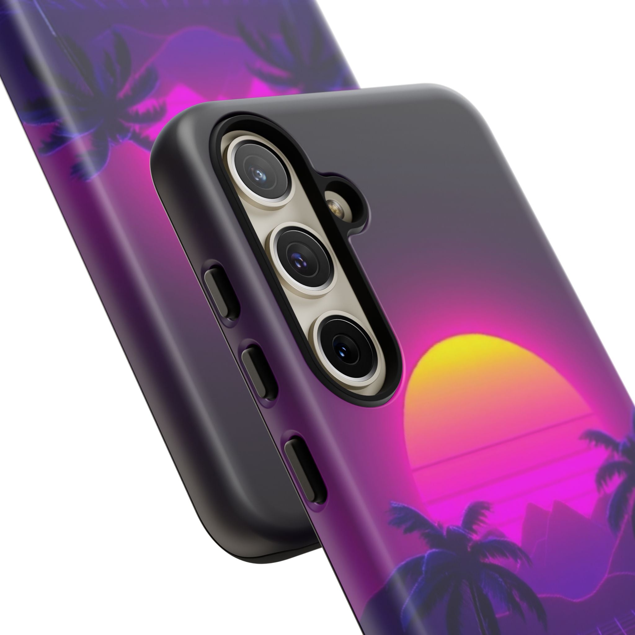 Android OR iPhone Compatible Cases - 80's Digital Grid Sunset Design - Unique Tough Cases