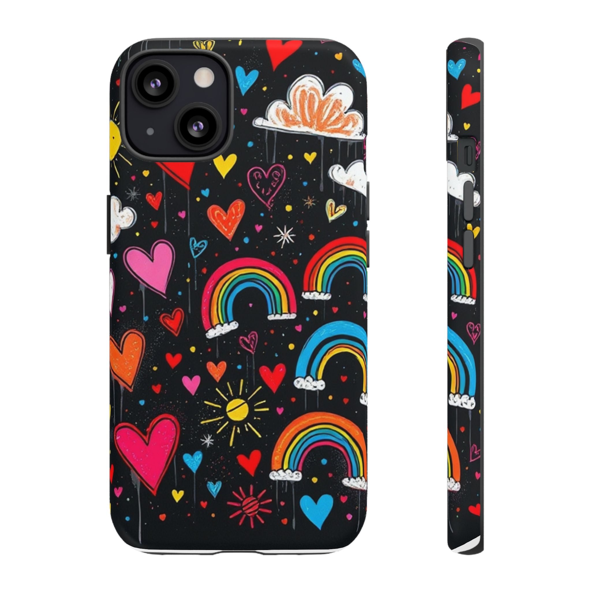 Android OR iPhone Compatible Cases - Doodle Hearts and Rainbows Design