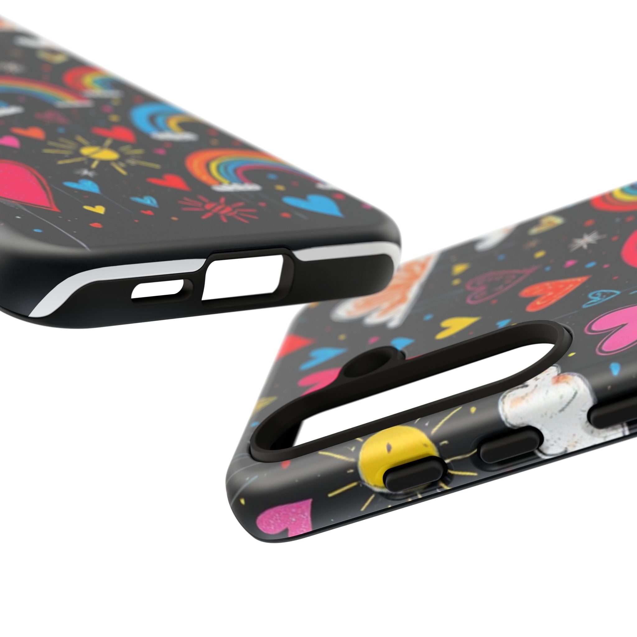 Android OR iPhone Compatible Cases - Doodle Hearts and Rainbows Design