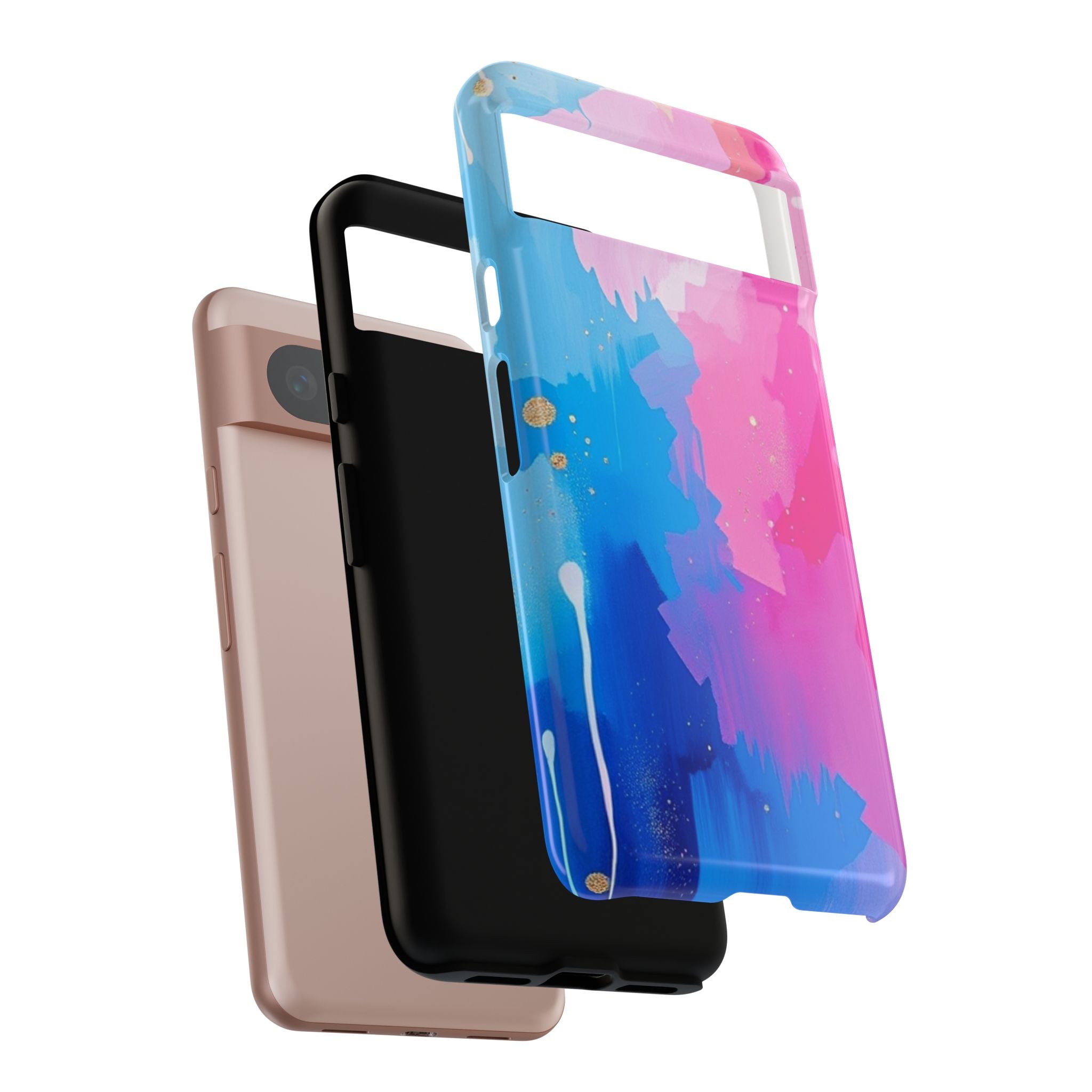 Android OR iPhone Compatible Cases - Pink and Blue Color Splash Design