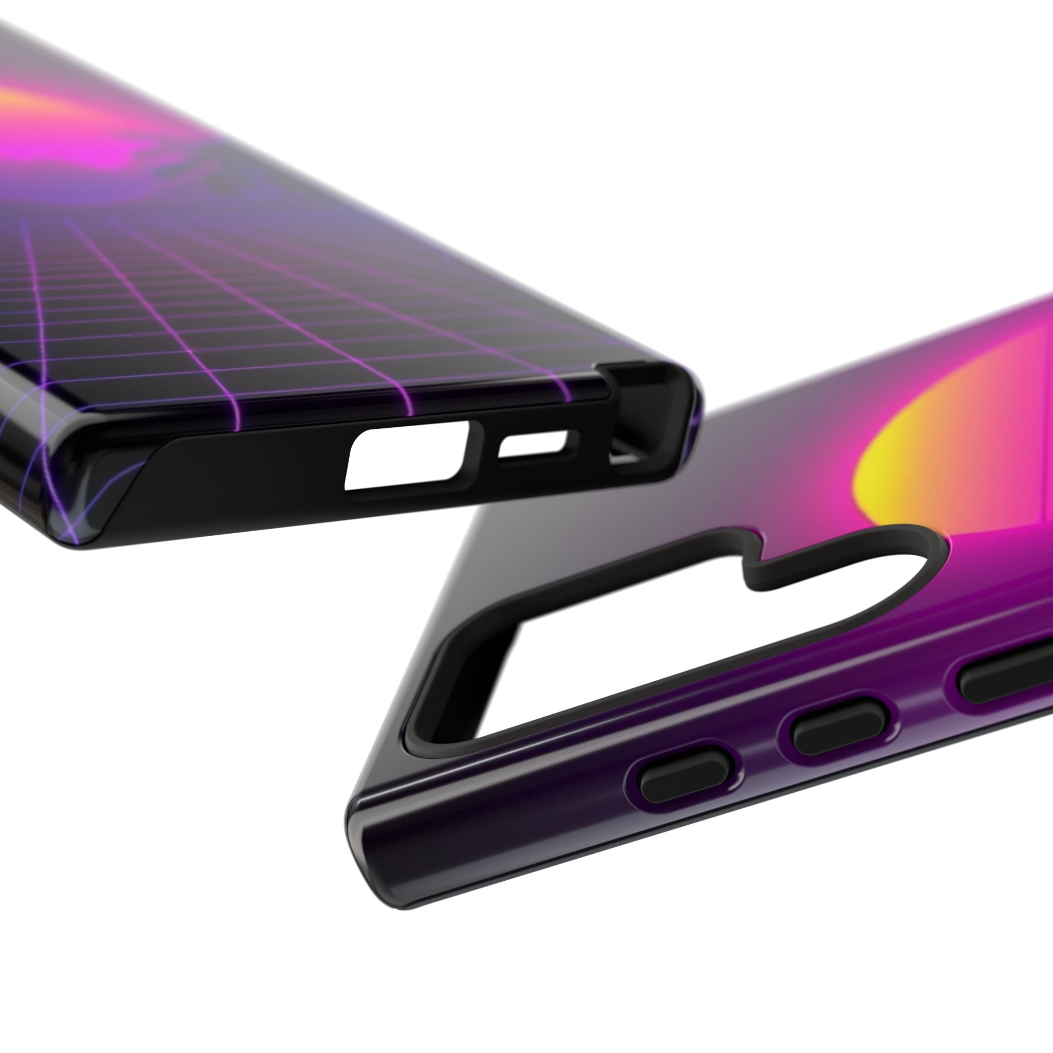 Android OR iPhone Compatible Cases - 80's Digital Grid Sunset Design - Unique Tough Cases
