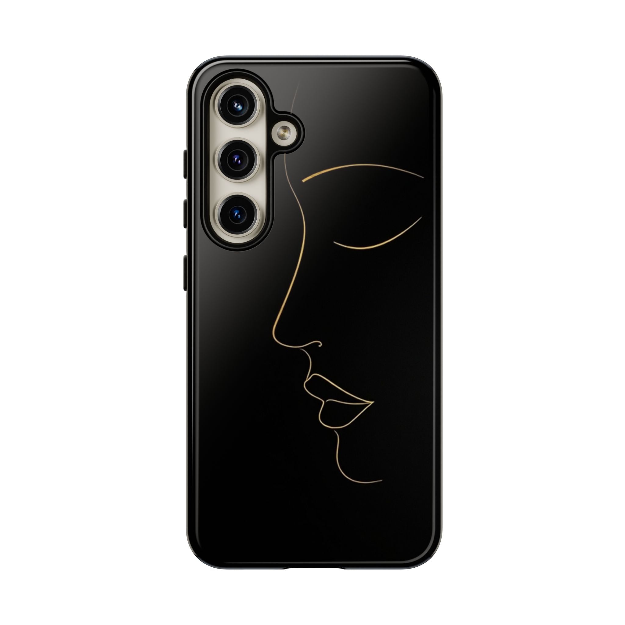 Android OR iPhone Compatible Cases - Gold Line Face Design - Unique Tough Cases