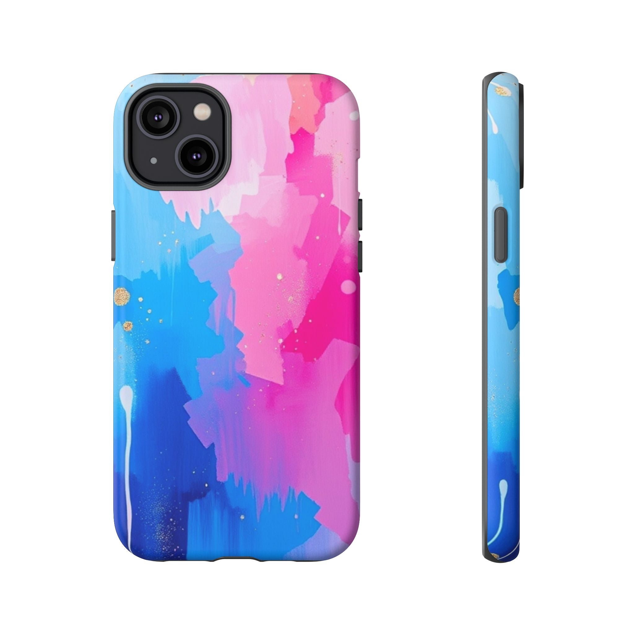 Android OR iPhone Compatible Cases - Pink and Blue Color Splash Design