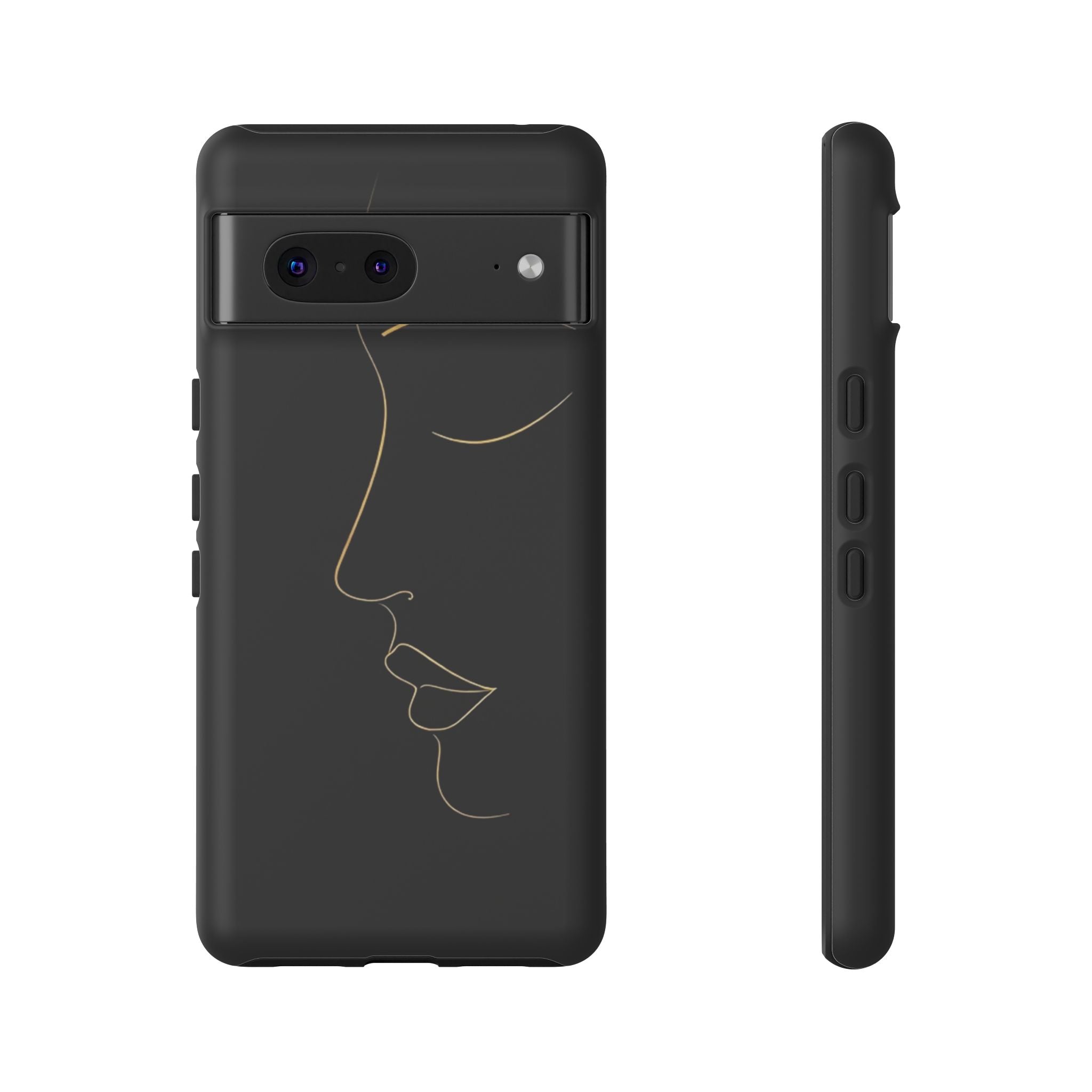 Android OR iPhone Compatible Cases - Gold Line Face Design - Unique Tough Cases