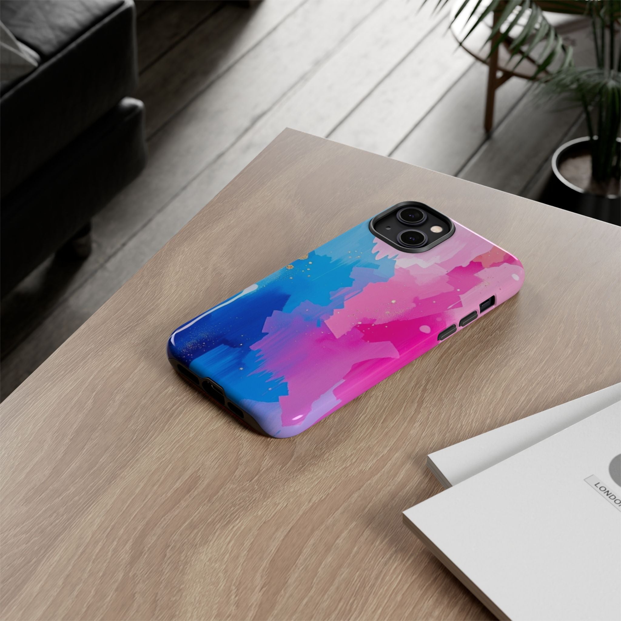 Android OR iPhone Compatible Cases - Pink and Blue Color Splash Design