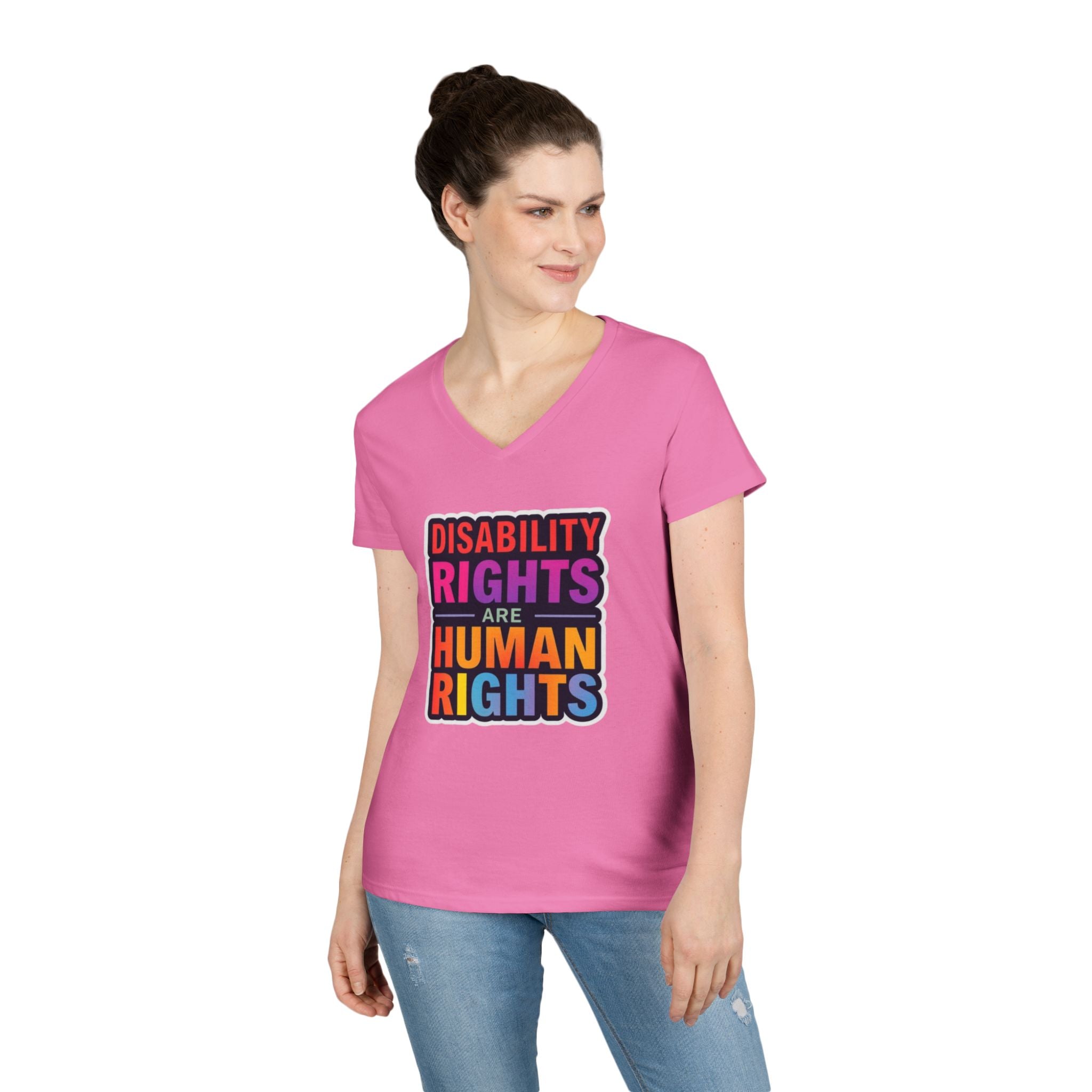 Empowering Ladies' V-Neck T-Shirt - Disability Rights Are Human Rights