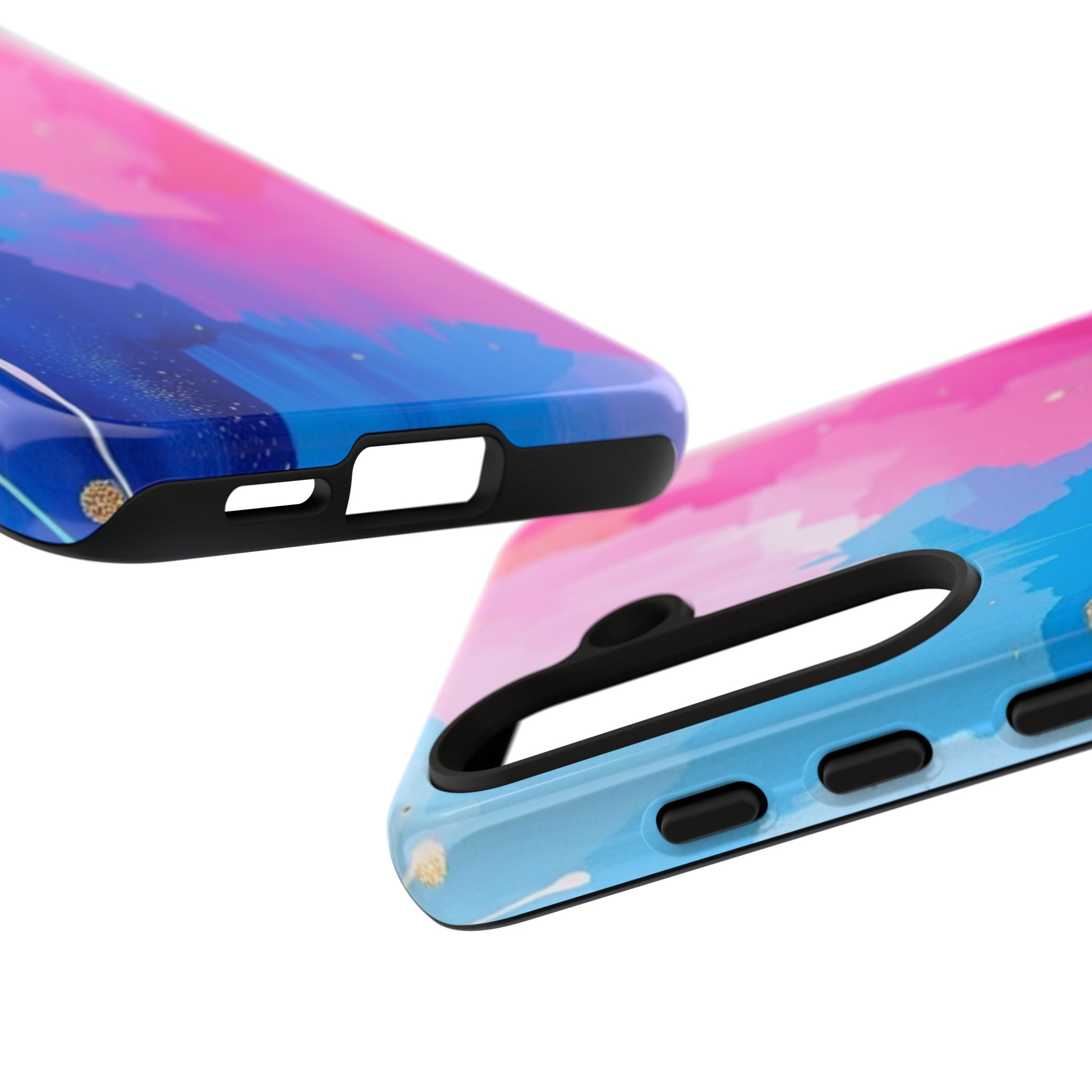 Android OR iPhone Compatible Cases - Pink and Blue Color Splash Design