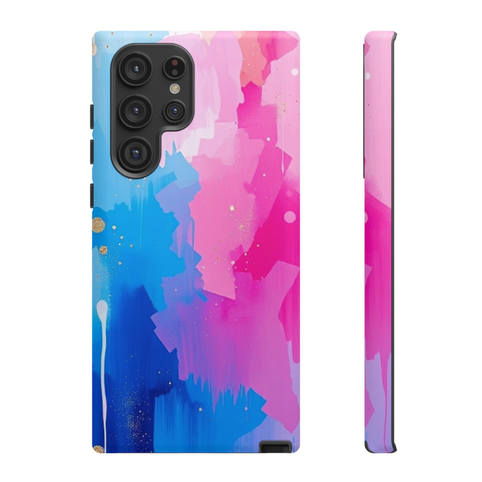 Android OR iPhone Compatible Cases - Pink and Blue Color Splash Design