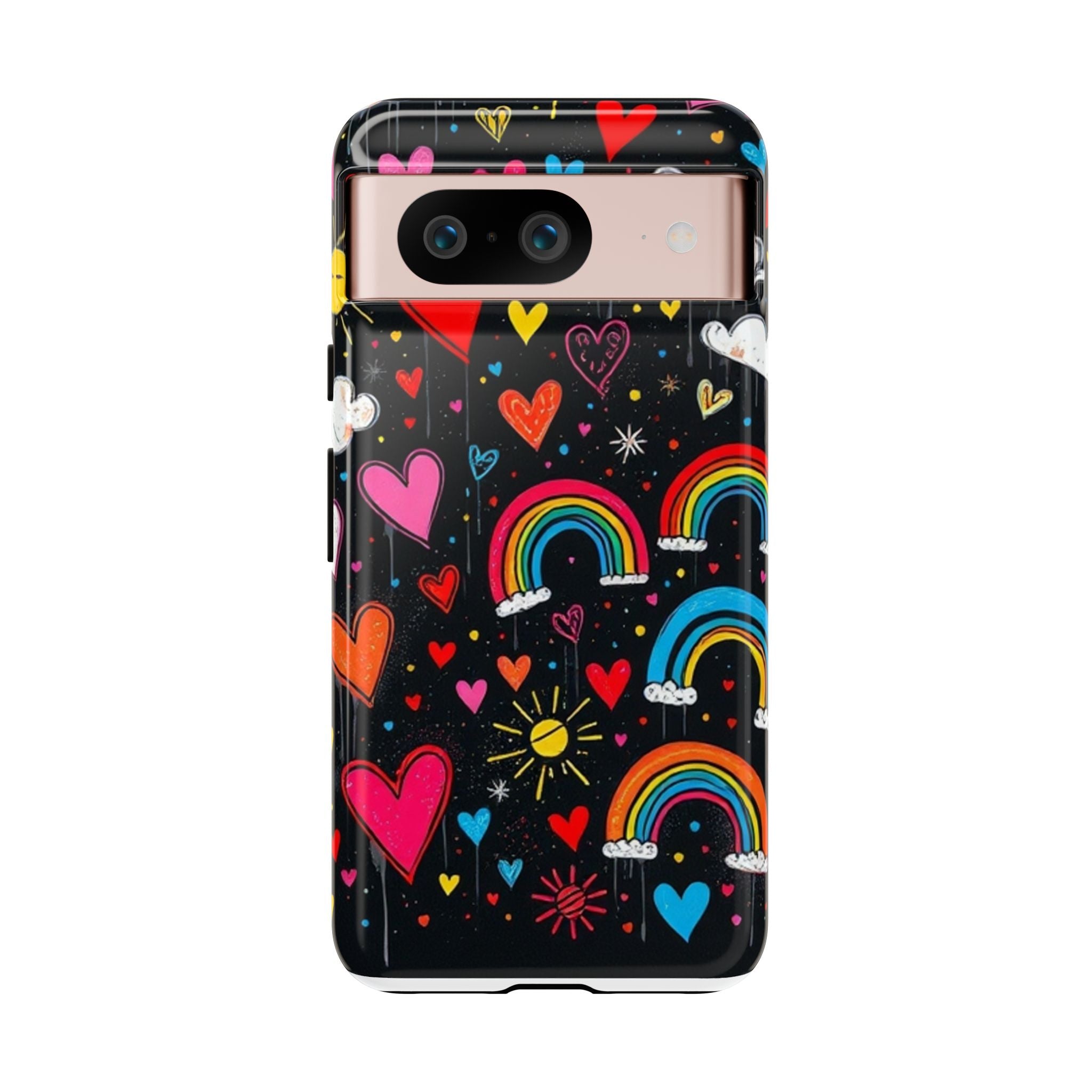 Android OR iPhone Compatible Cases - Doodle Hearts and Rainbows Design