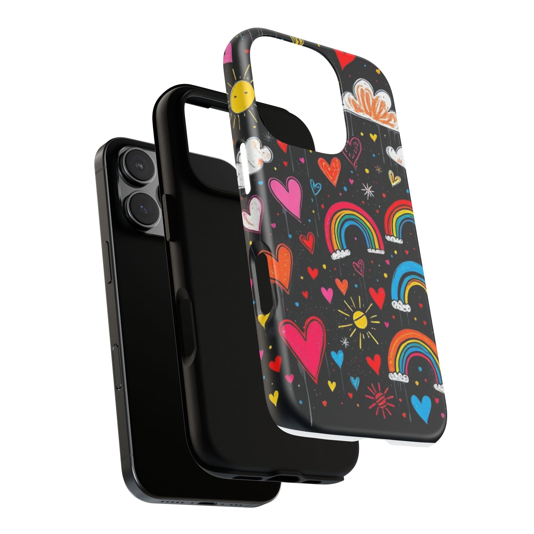 Android OR iPhone Compatible Cases - Doodle Hearts and Rainbows Design