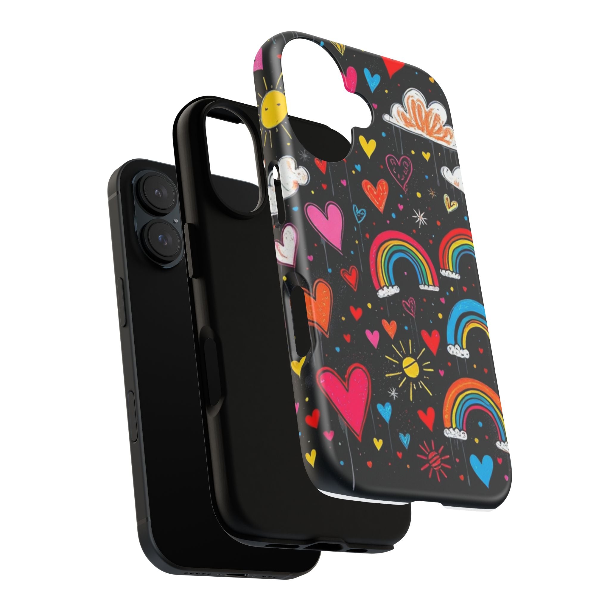 Android OR iPhone Compatible Cases - Doodle Hearts and Rainbows Design