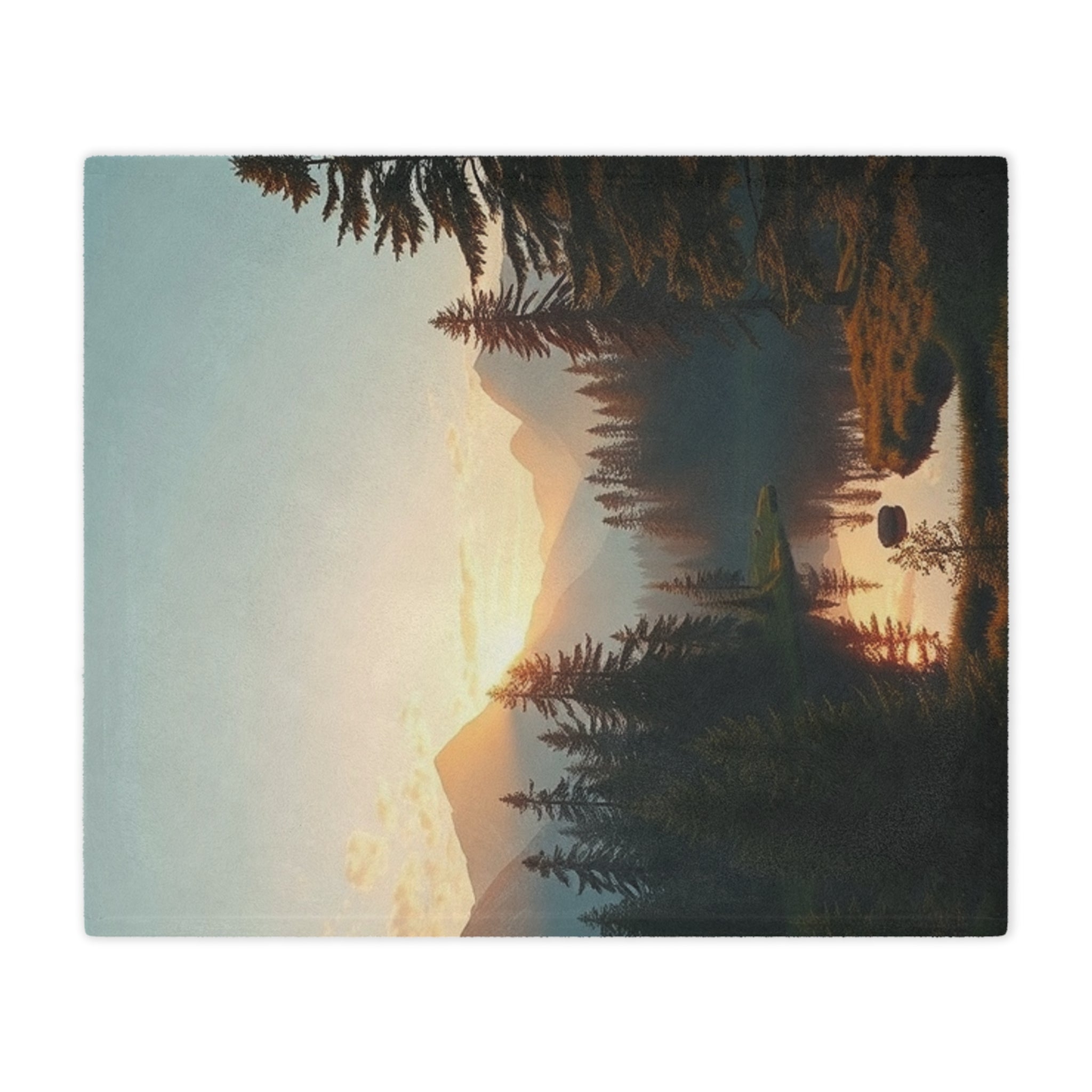 Serene Lake & Mountain Scene Microfiber Blanket