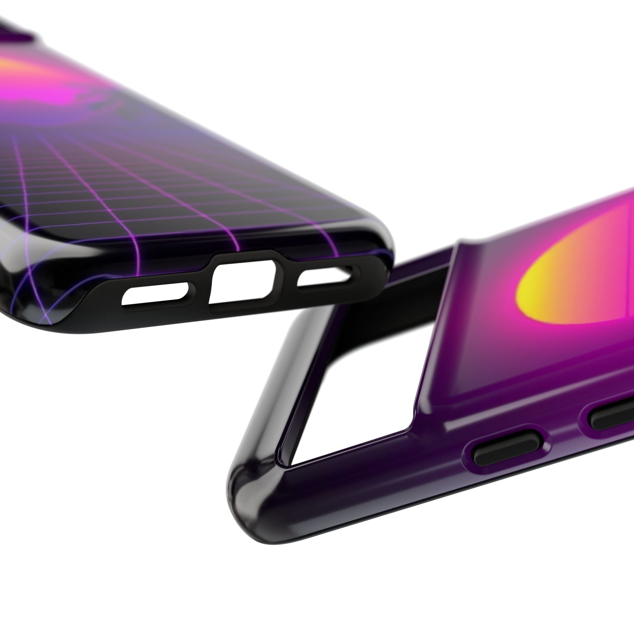 Android OR iPhone Compatible Cases - 80's Digital Grid Sunset Design - Unique Tough Cases