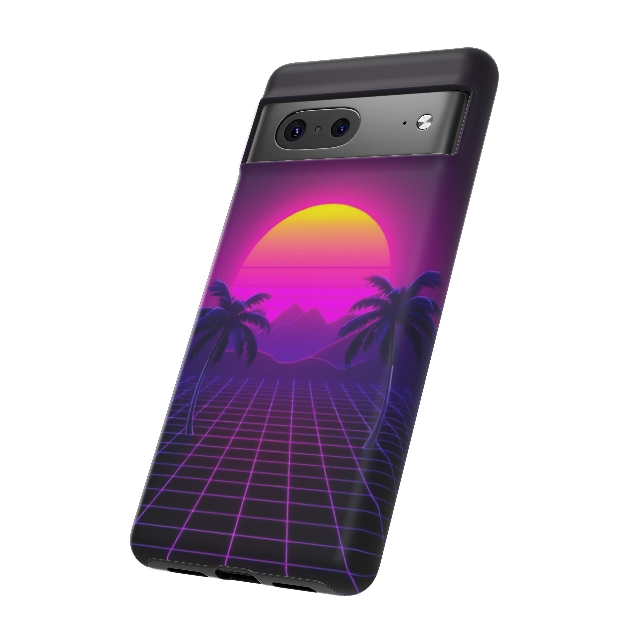 Android OR iPhone Compatible Cases - 80's Digital Grid Sunset Design - Unique Tough Cases