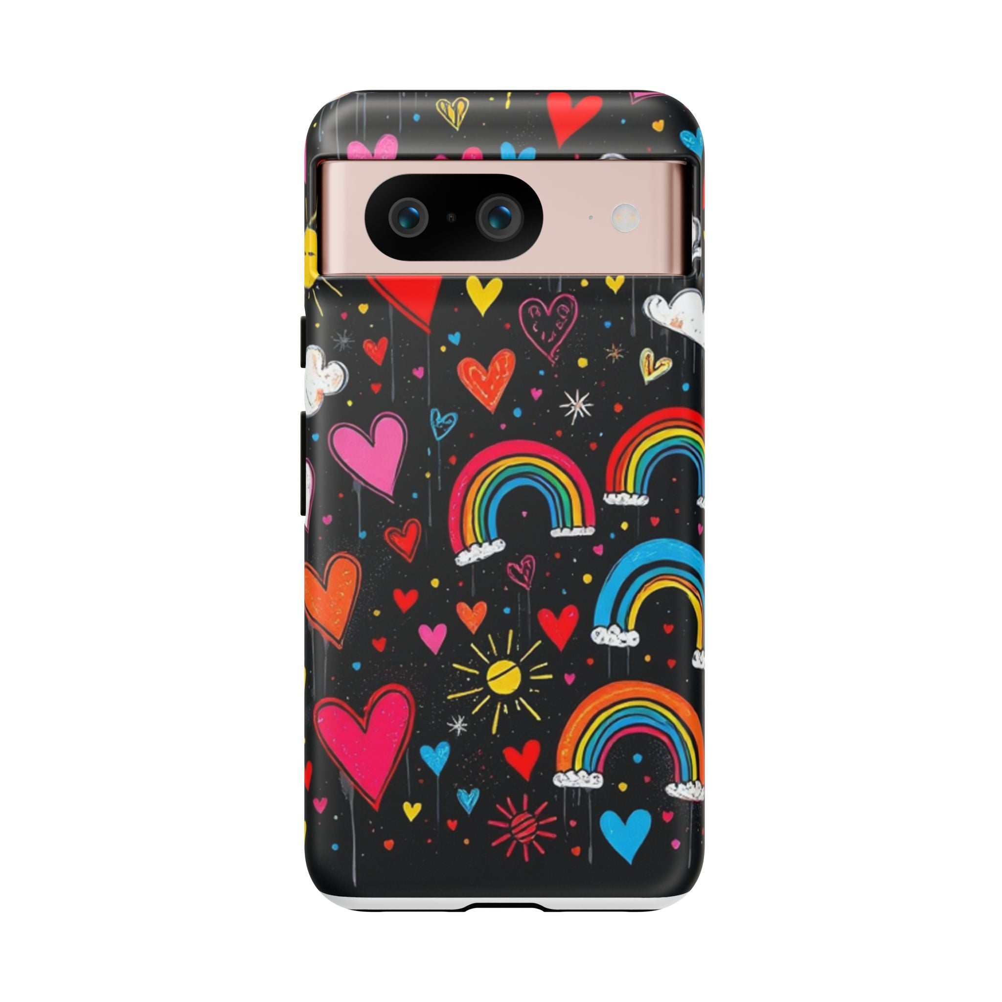 Android OR iPhone Compatible Cases - Doodle Hearts and Rainbows Design