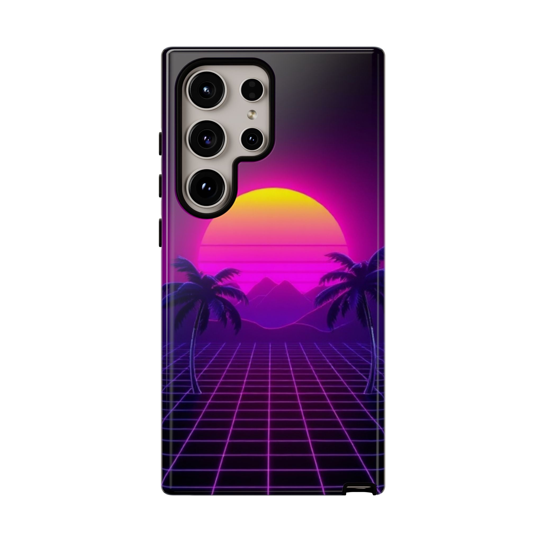 Android OR iPhone Compatible Cases - 80's Digital Grid Sunset Design - Unique Tough Cases