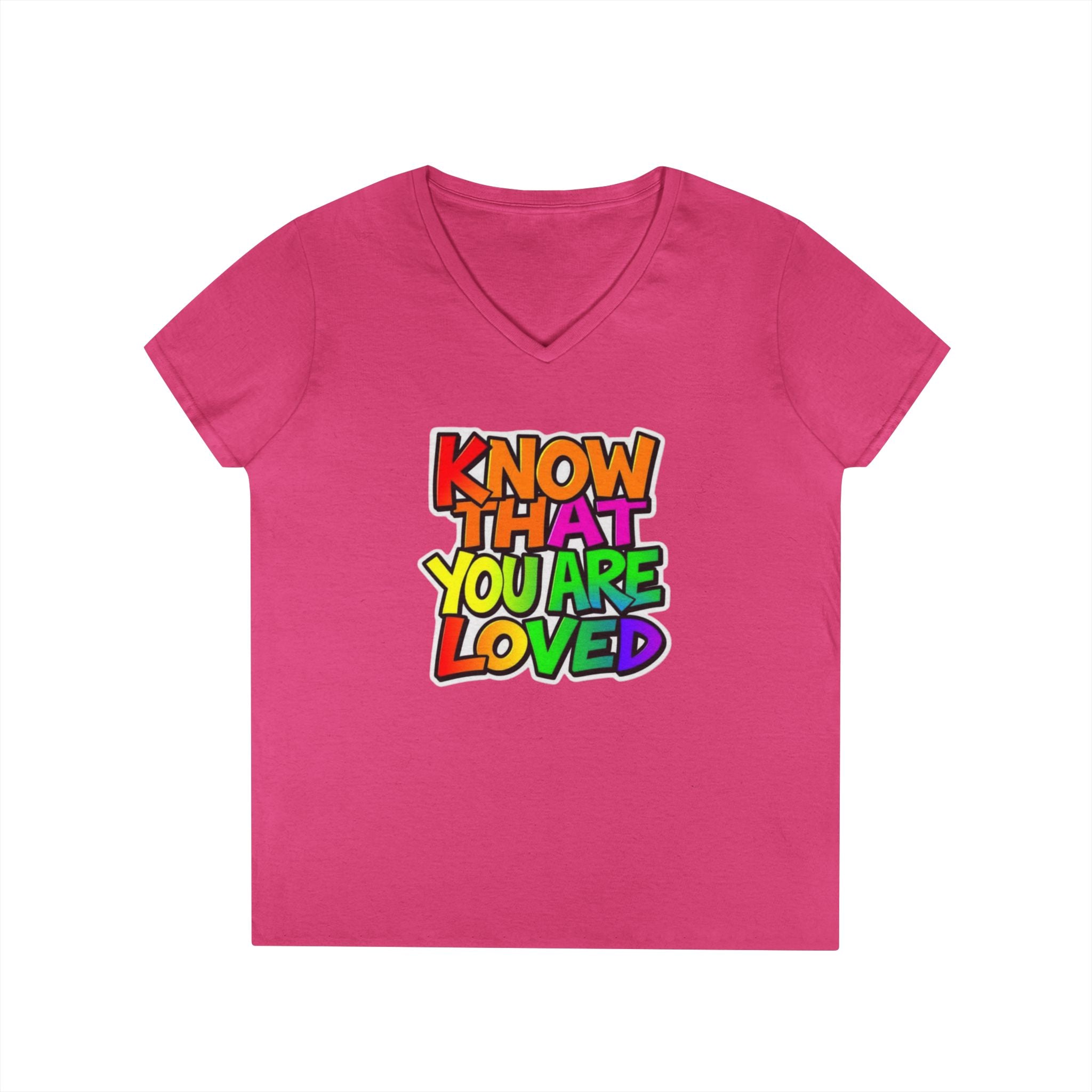 Inspirational Ladies' V-Neck T-Shirt - 'Know That You Are Loved'