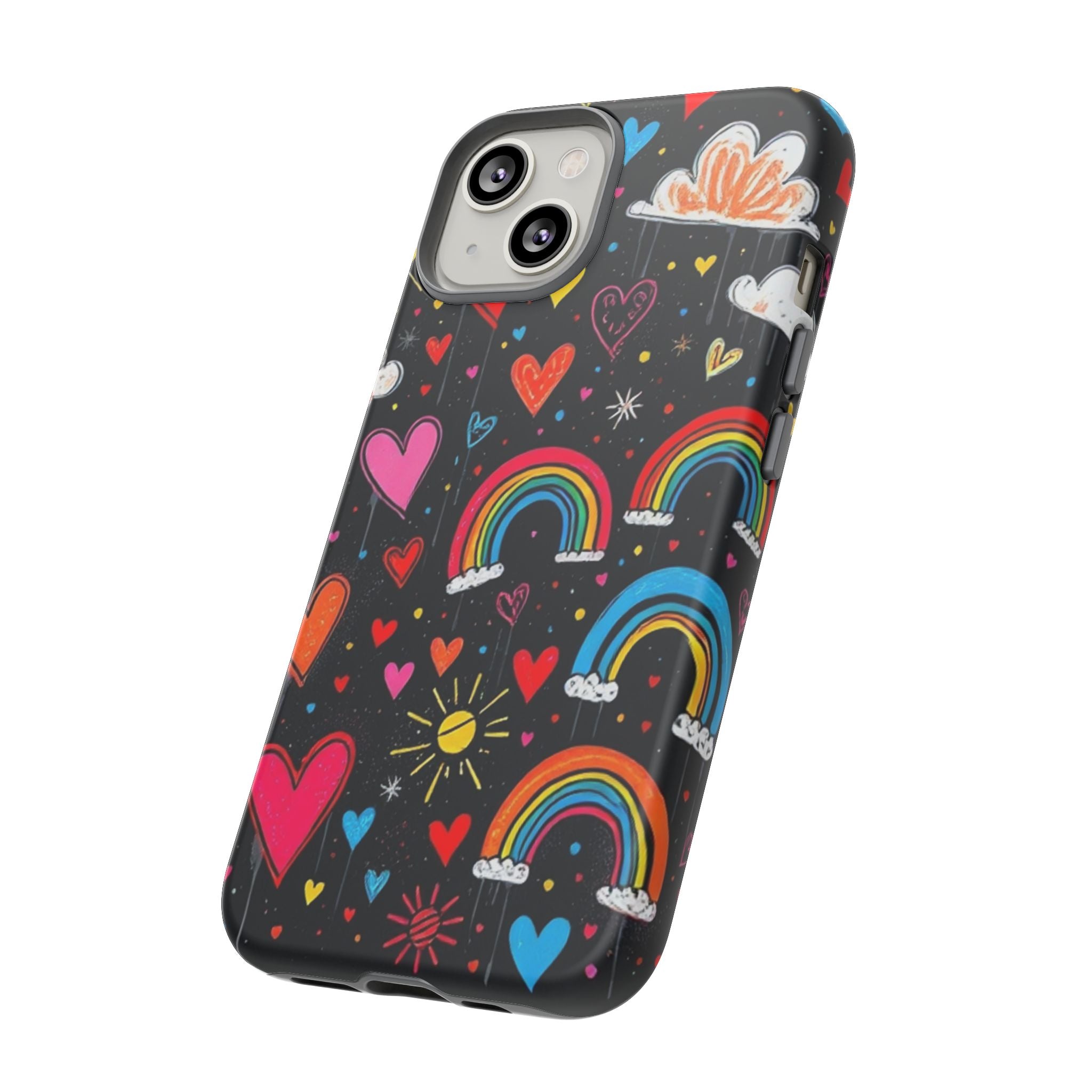 Android OR iPhone Compatible Cases - Doodle Hearts and Rainbows Design