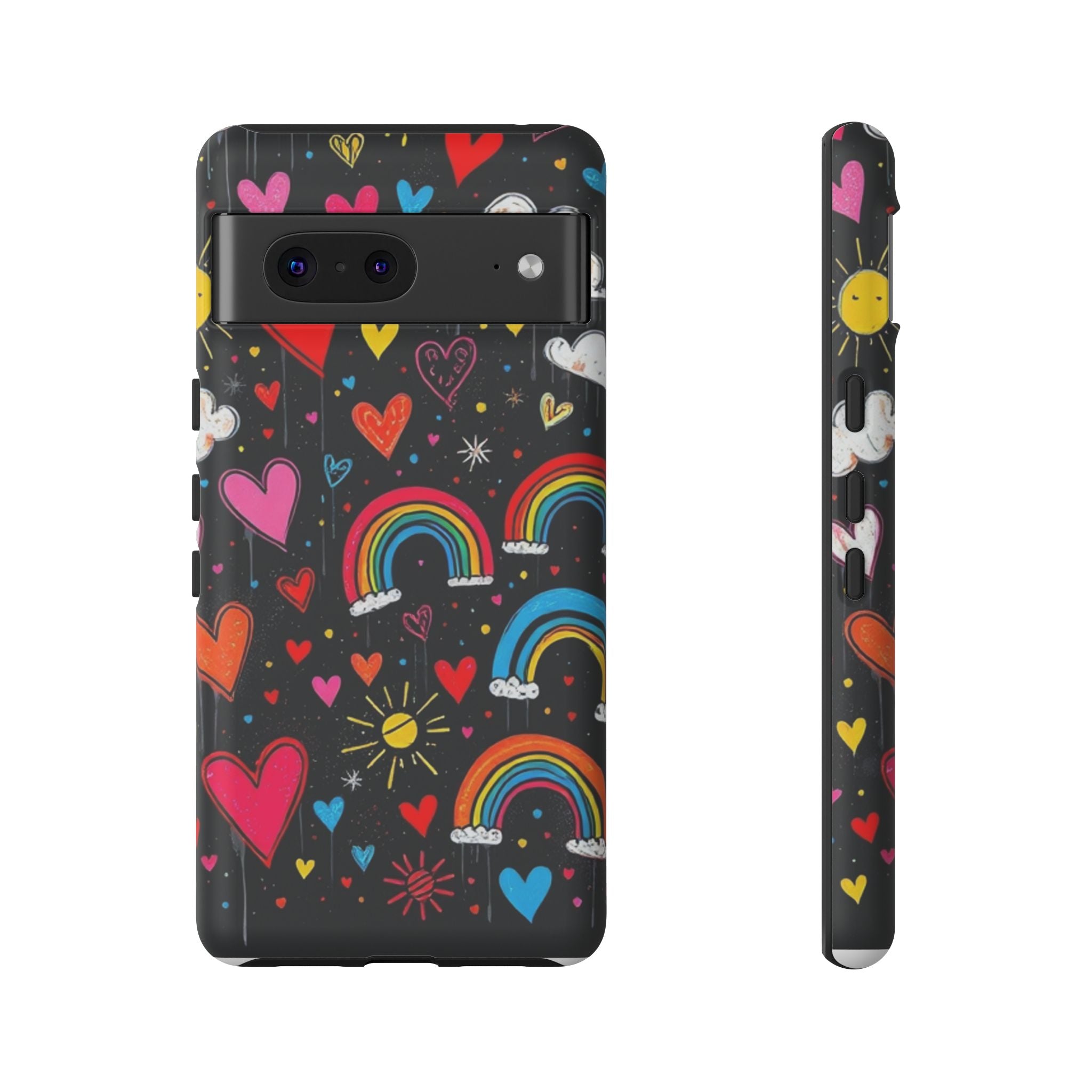 Android OR iPhone Compatible Cases - Doodle Hearts and Rainbows Design