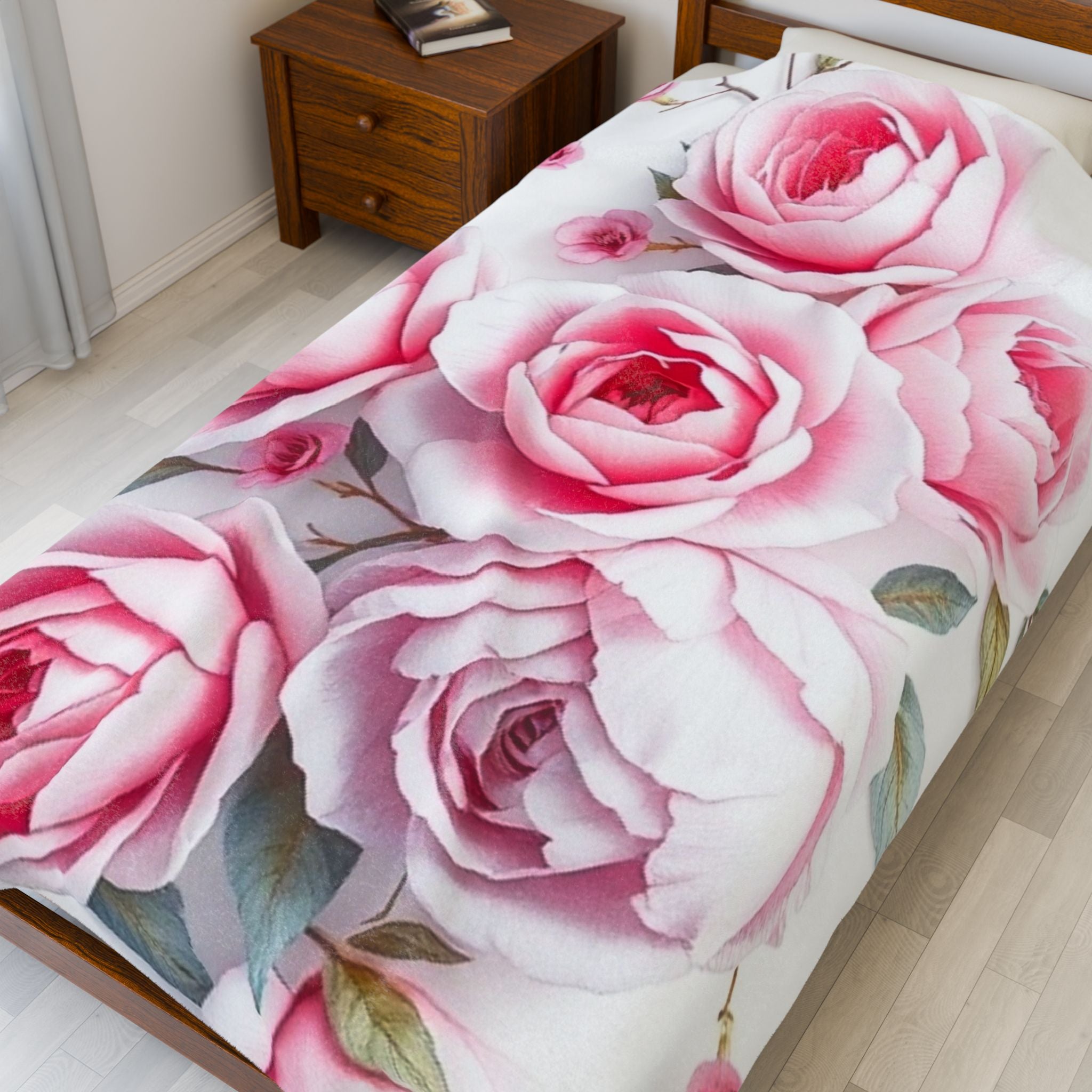 Beautiful Pink Flowers Velveteen Plush Blanket – For Comfort and Warmth