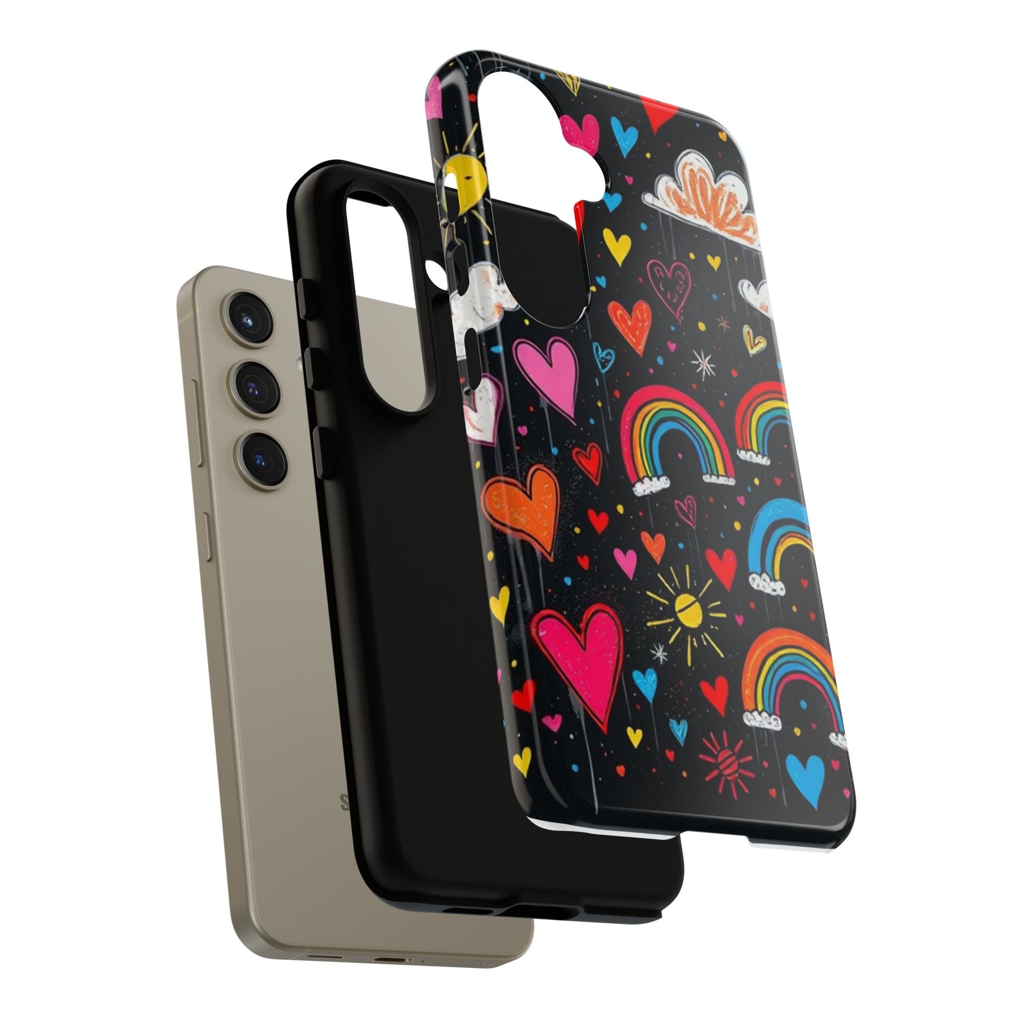 Android OR iPhone Compatible Cases - Doodle Hearts and Rainbows Design