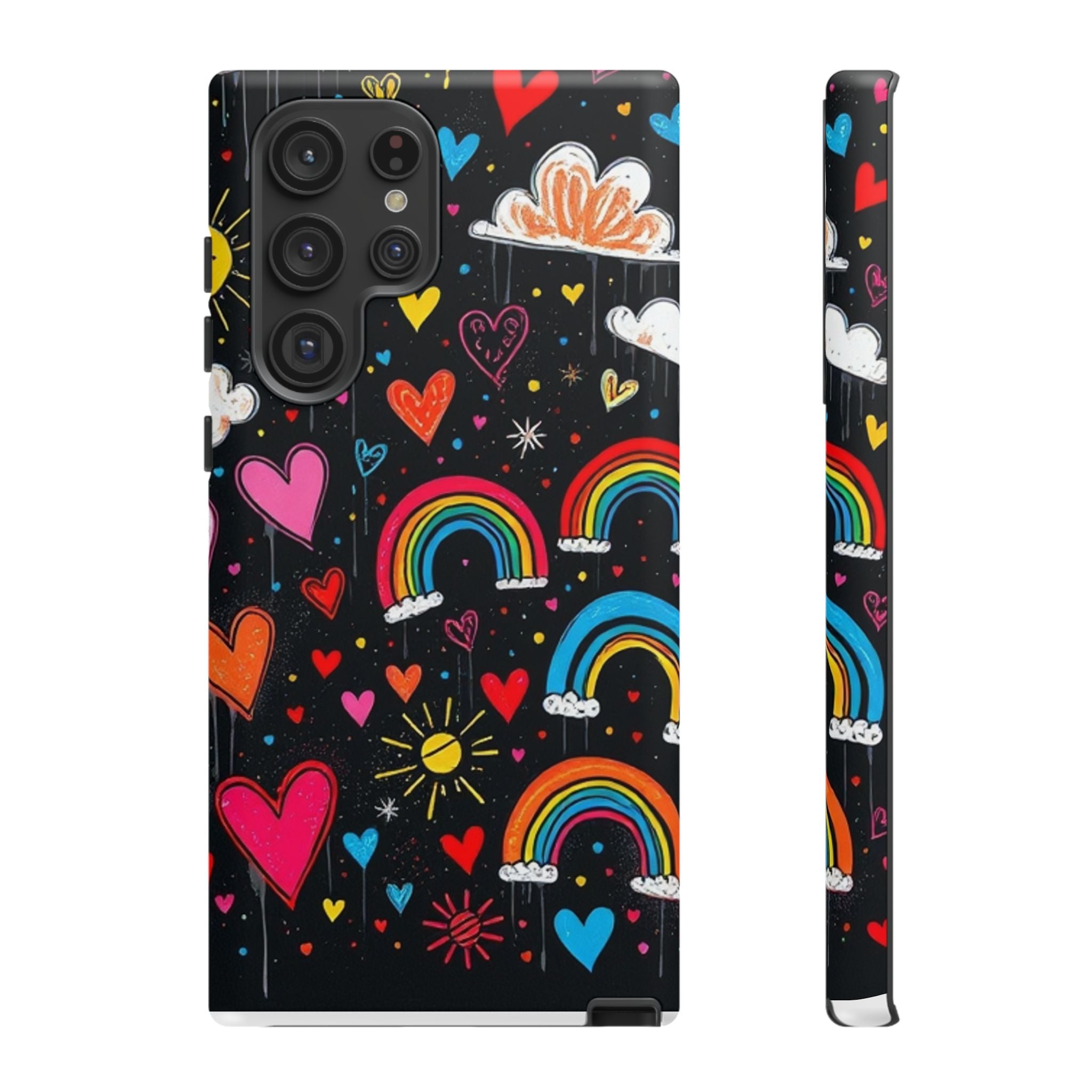 Android OR iPhone Compatible Cases - Doodle Hearts and Rainbows Design