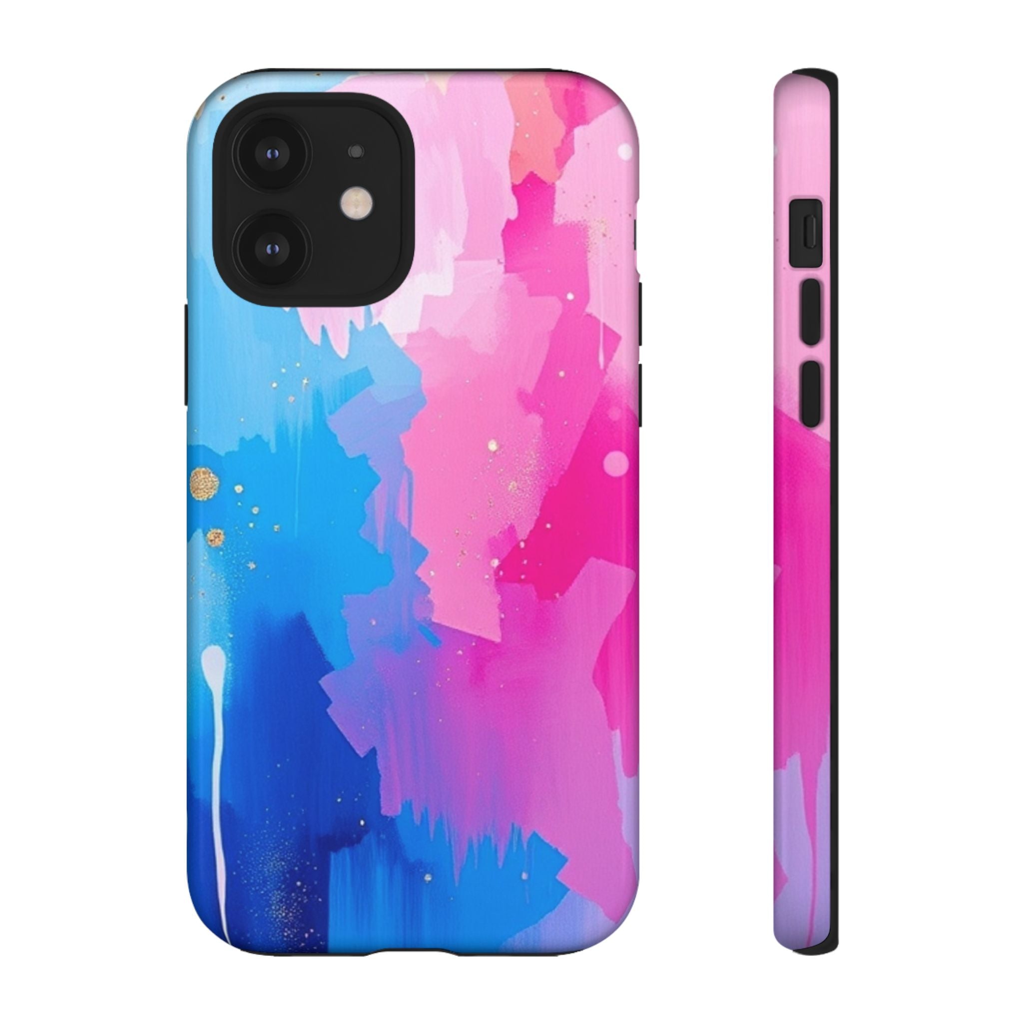 Android OR iPhone Compatible Cases - Pink and Blue Color Splash Design